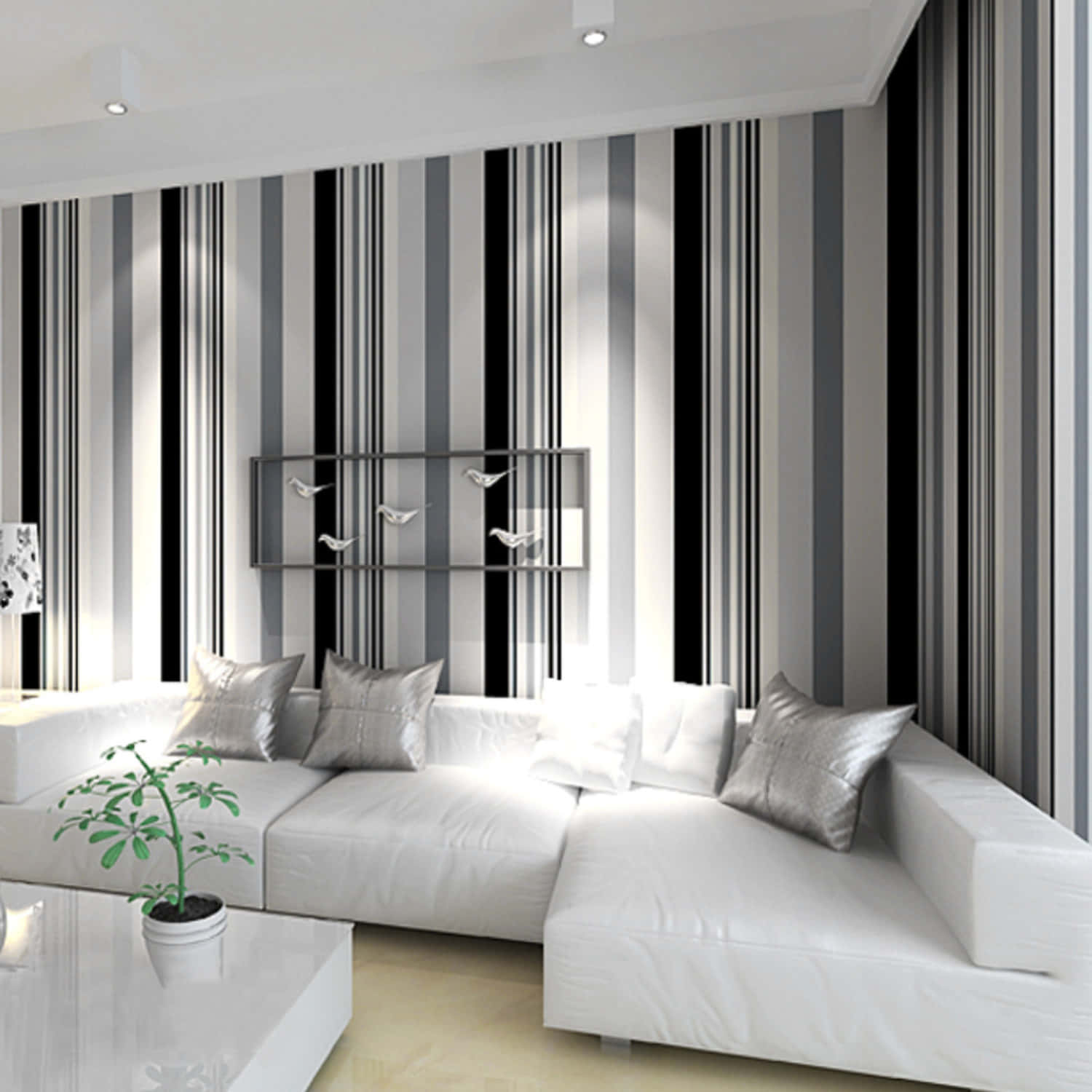 Modern Black White Striped Living Room