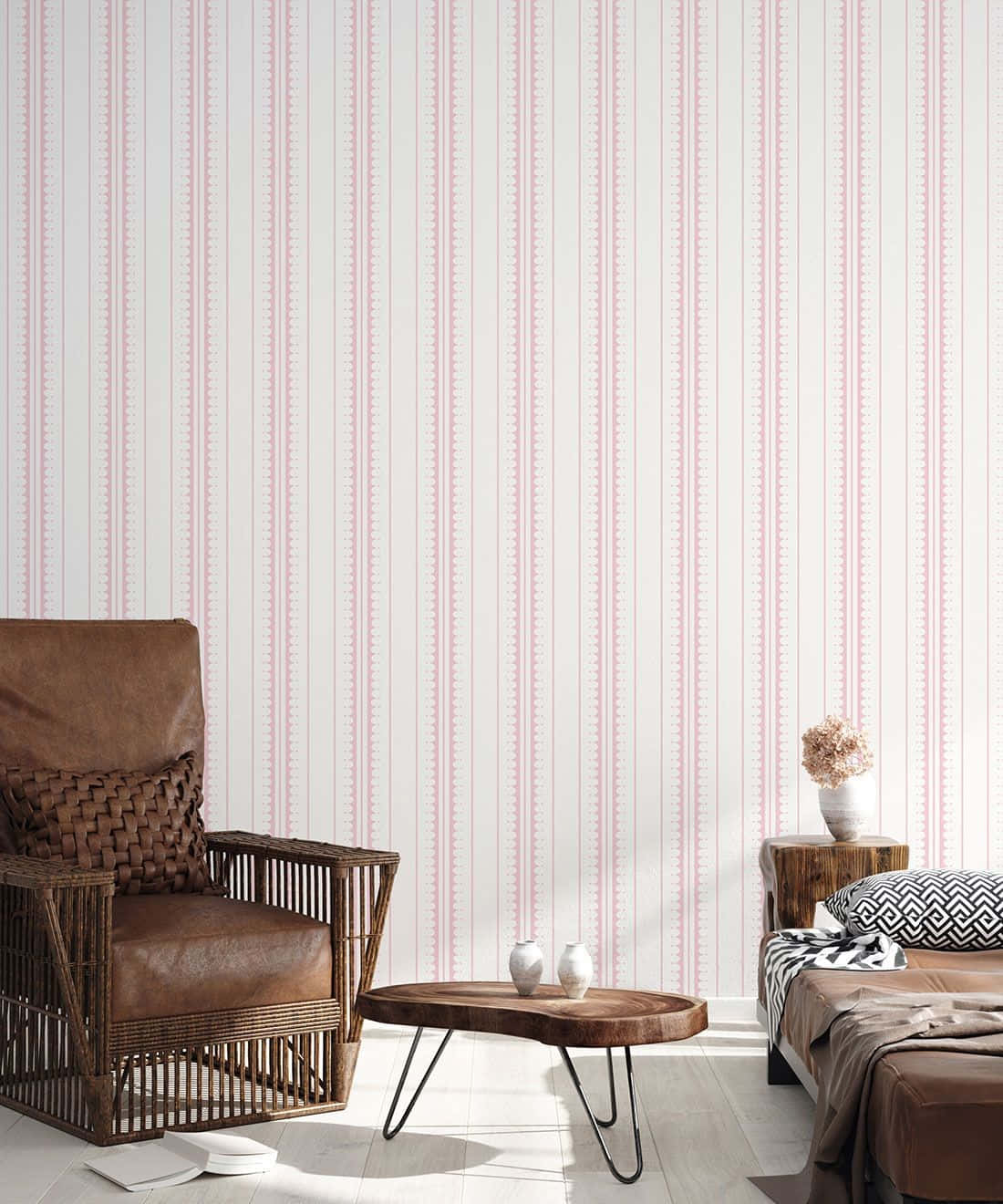 Modern Blush Striped Wallpaper Room Background
