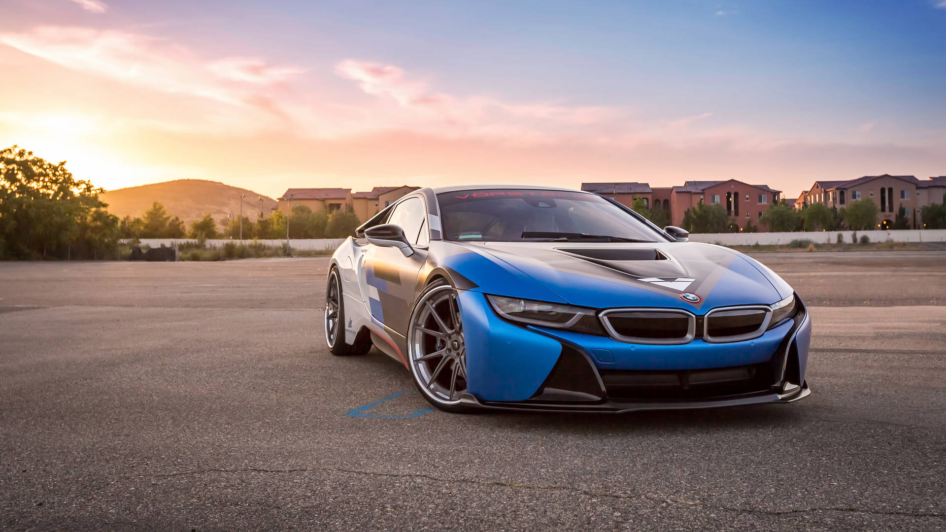 Modern Bmw Car Parked In Front Of A Skyline Background