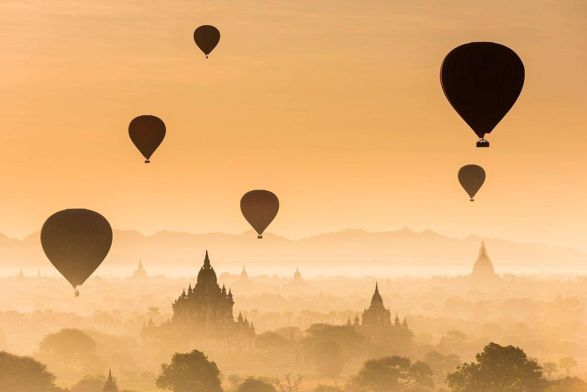 Modern Burma Hot Air Balloons Background