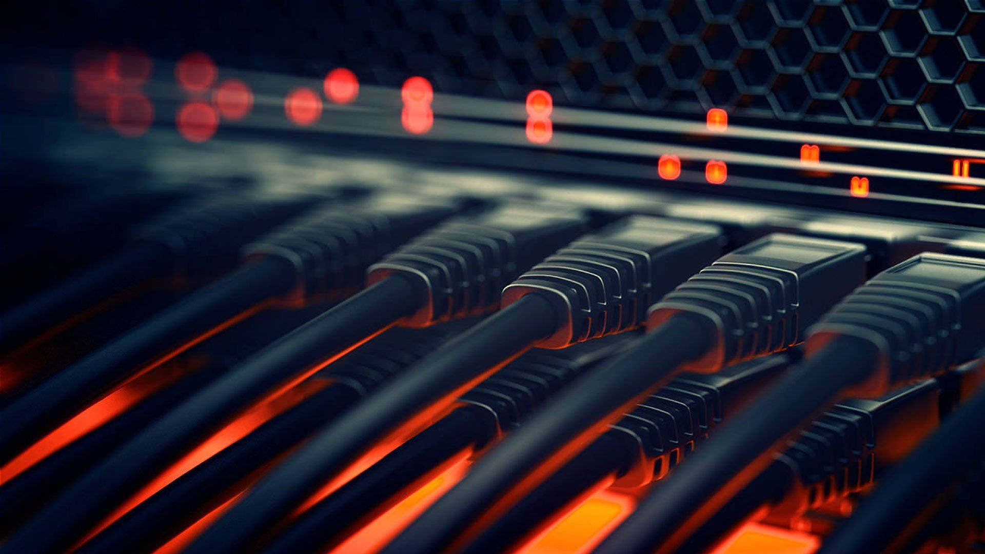 Modern Data Center Illuminated By Red Lights Background