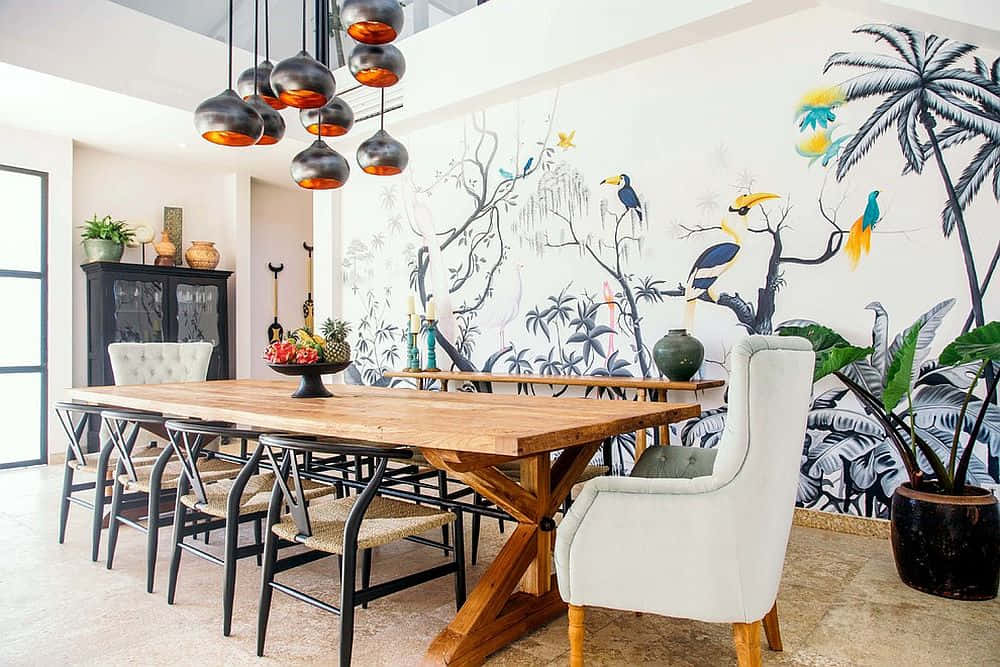 Modern Dining Roomwith Pendant Lights Background