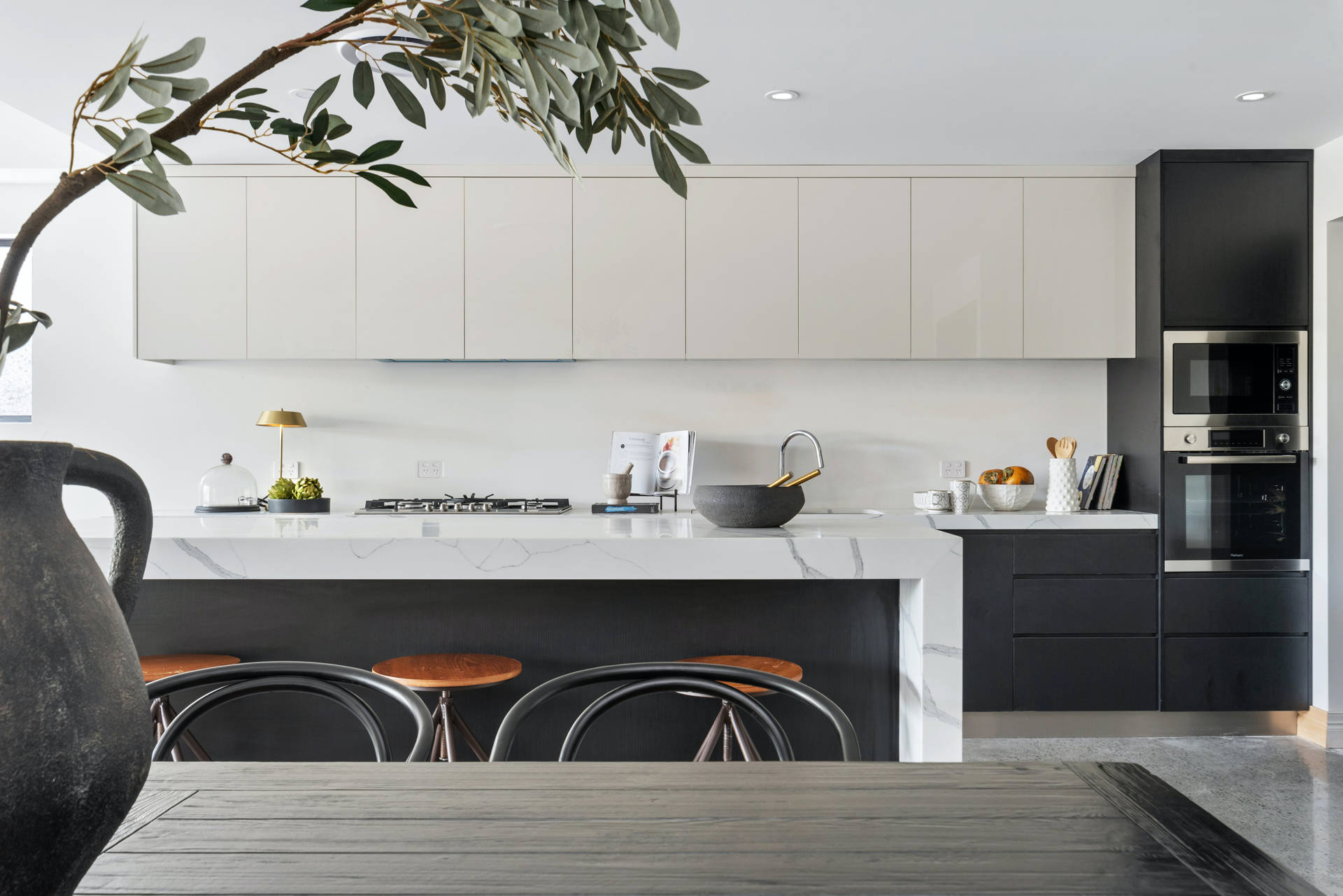 Modern Galley Kitchen With Sleek Design Background