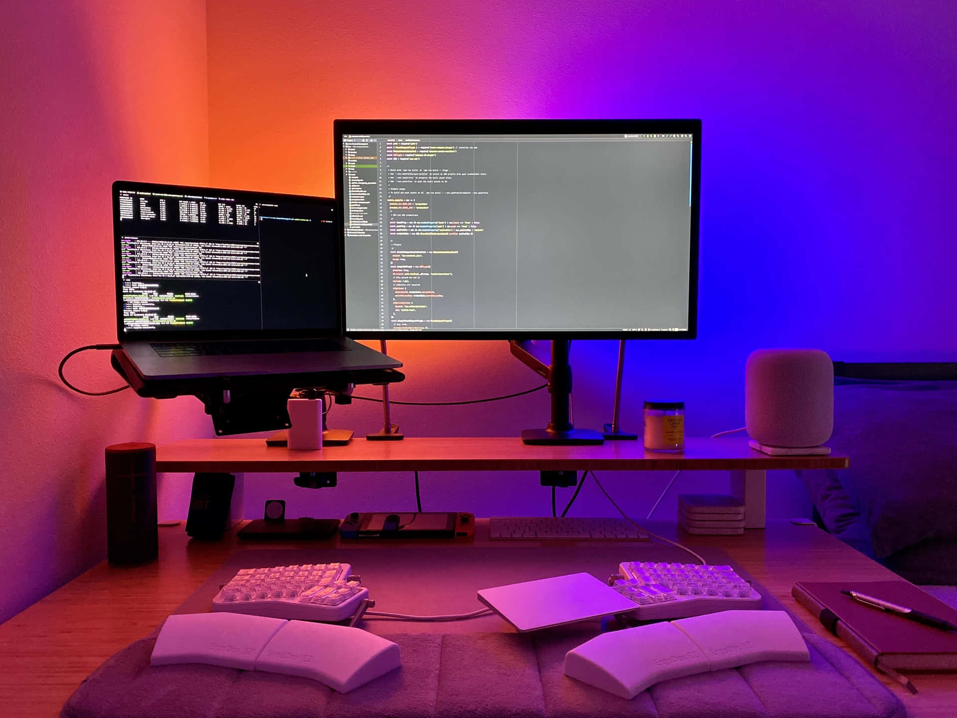 Modern Home Office Setupwith L E D Lighting