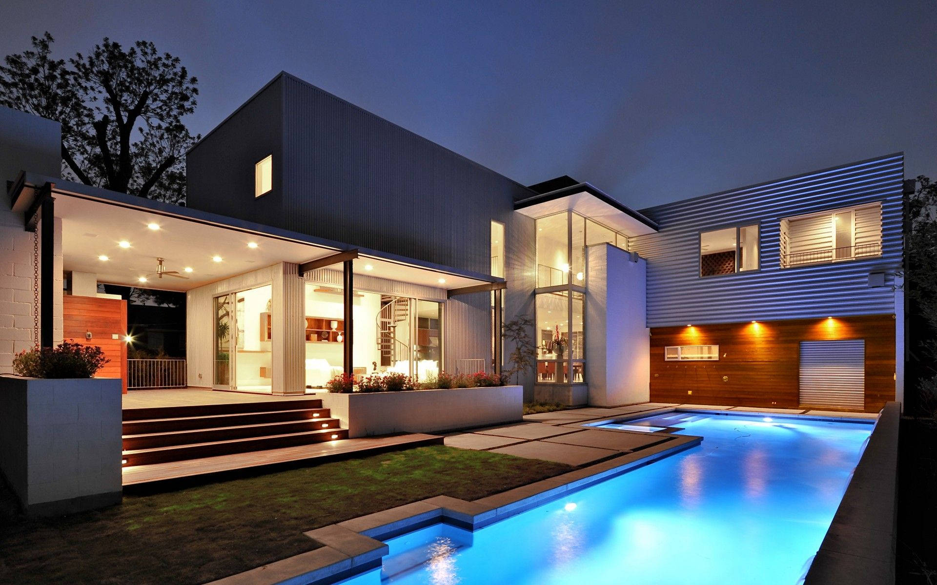 Modern House Luminescent Pool Background