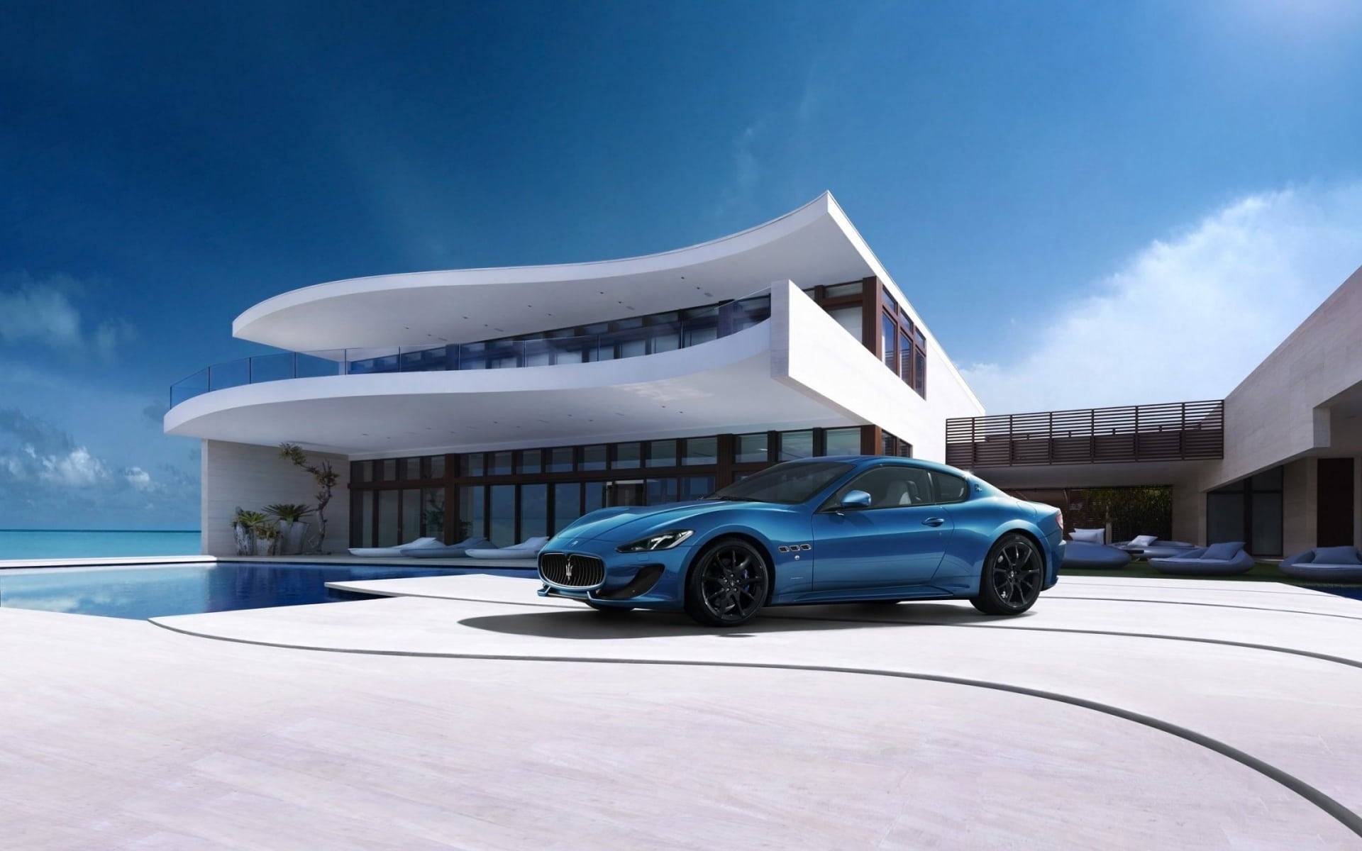 Modern House With Blue Car