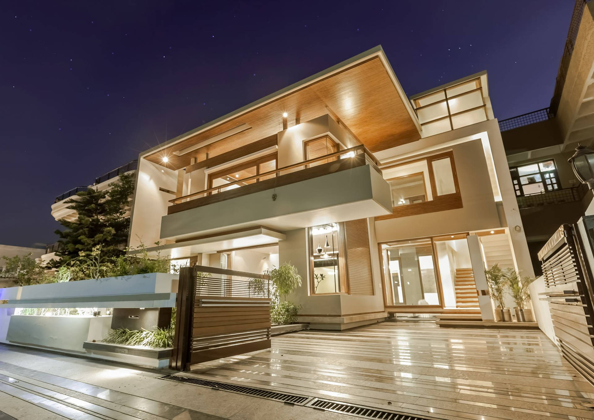 Modern House With Garage Background