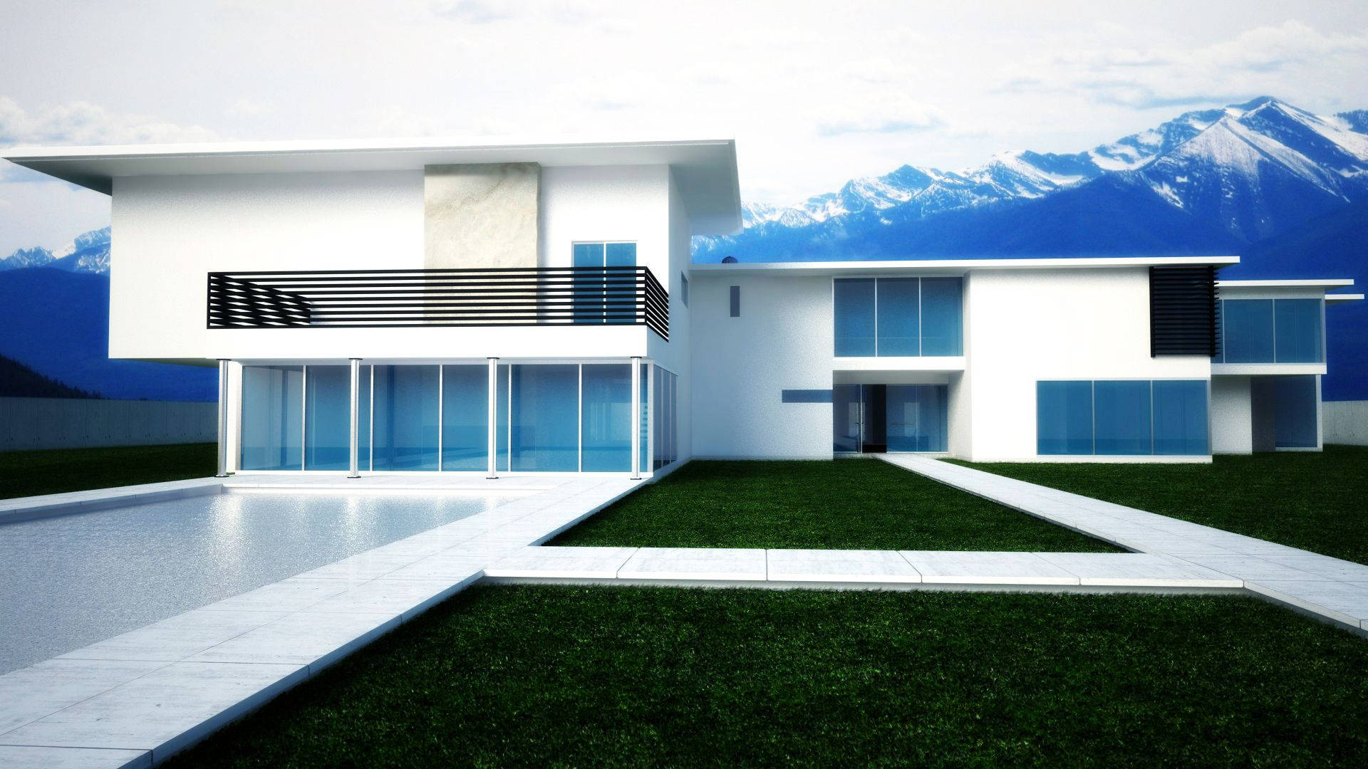 Modern House With Glass Windows Background