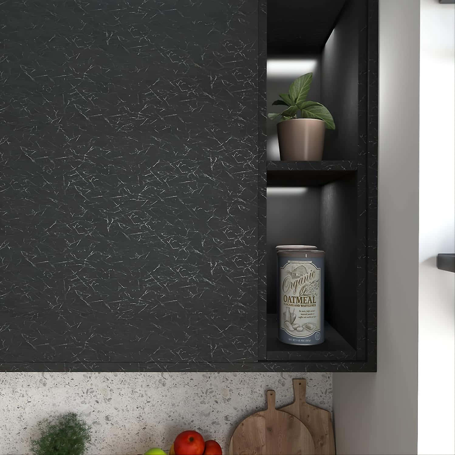 Modern Kitchen Black Silk Countertop Background