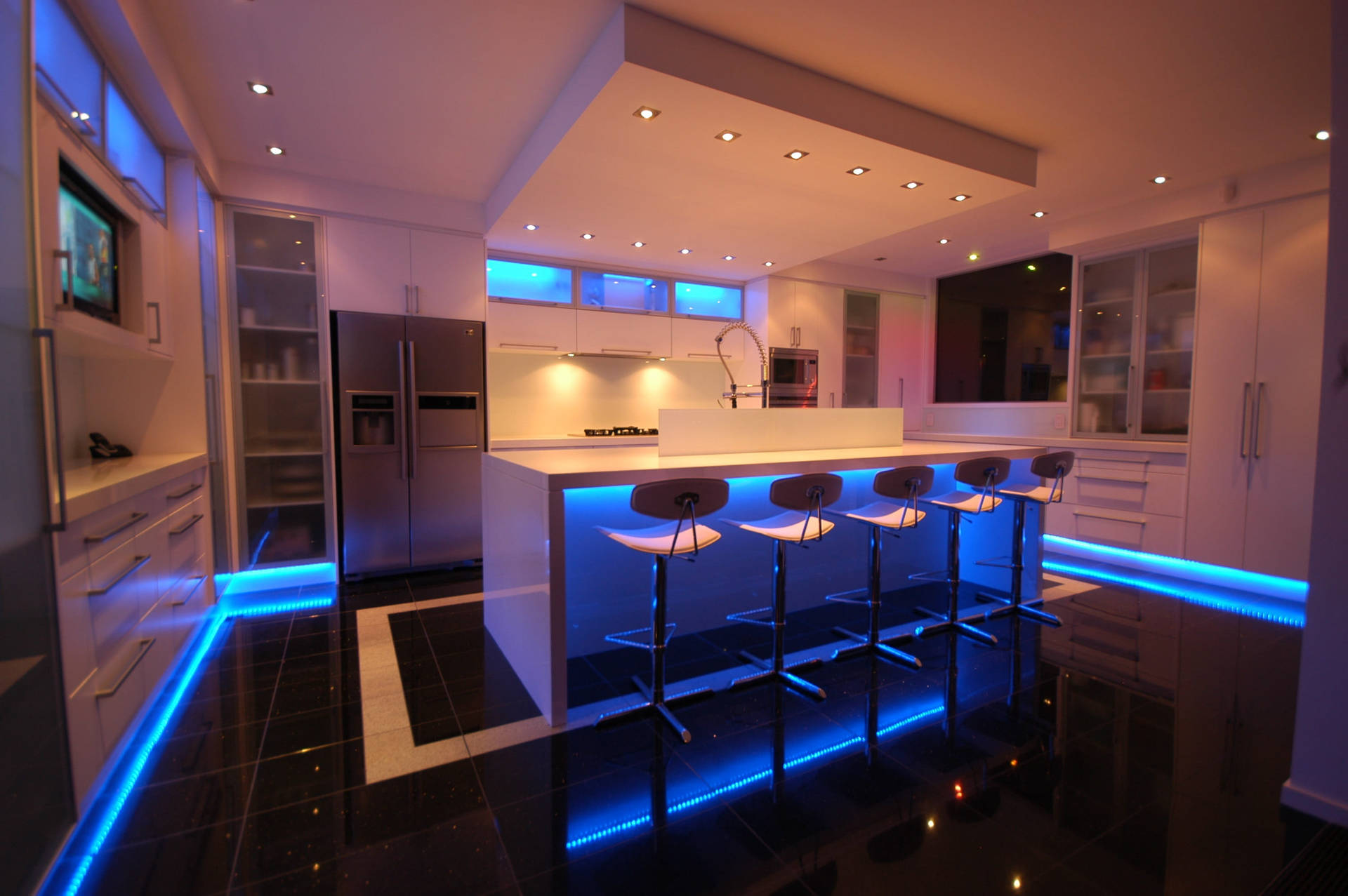 Modern Kitchen Design With Led Lights Background