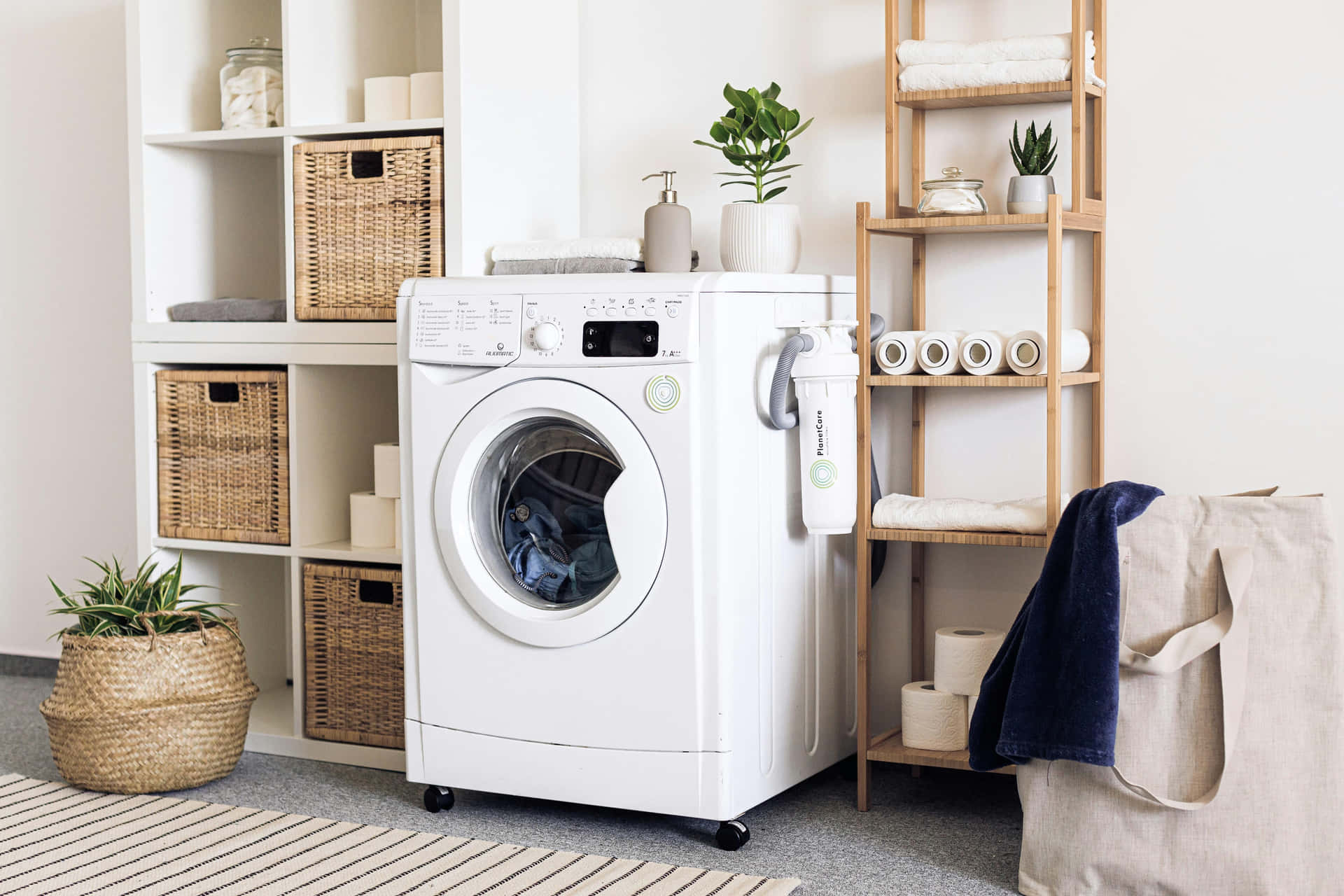 Modern Laundry Room Setupwith Washing Machine Background