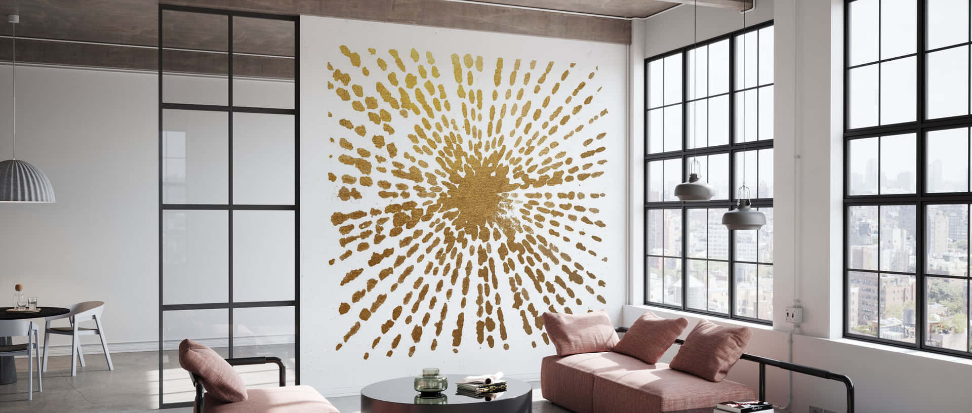 Modern Living Room Gold Starburst Artwork Background