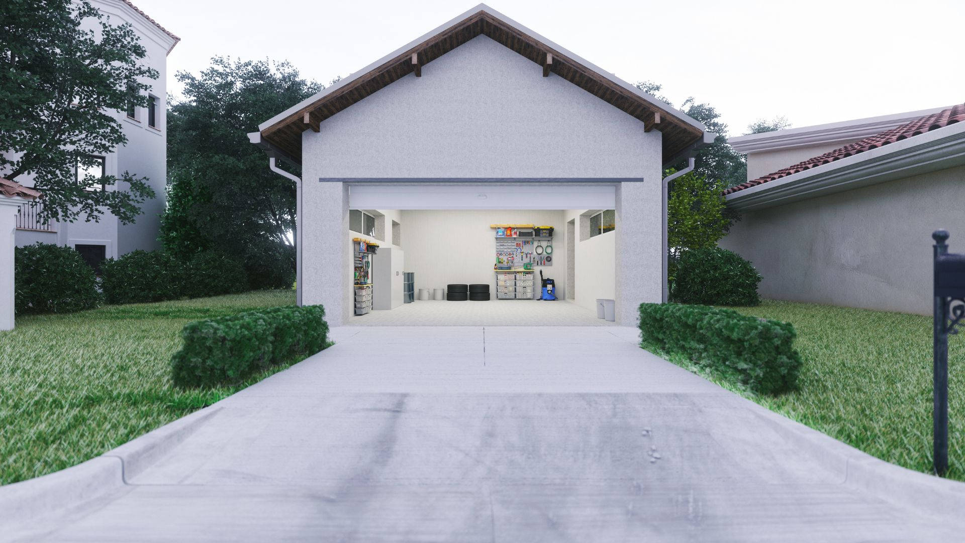 Modern Minimalist Open Garage Concrete Driveway Background