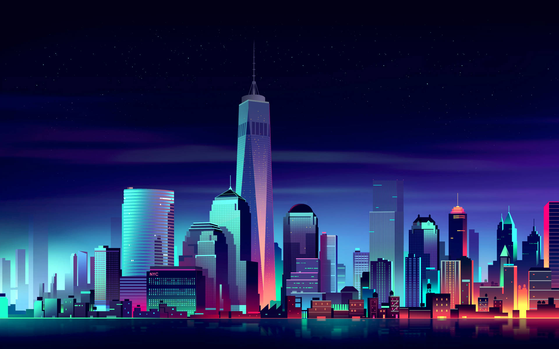 Modern Neon City Landscape Background
