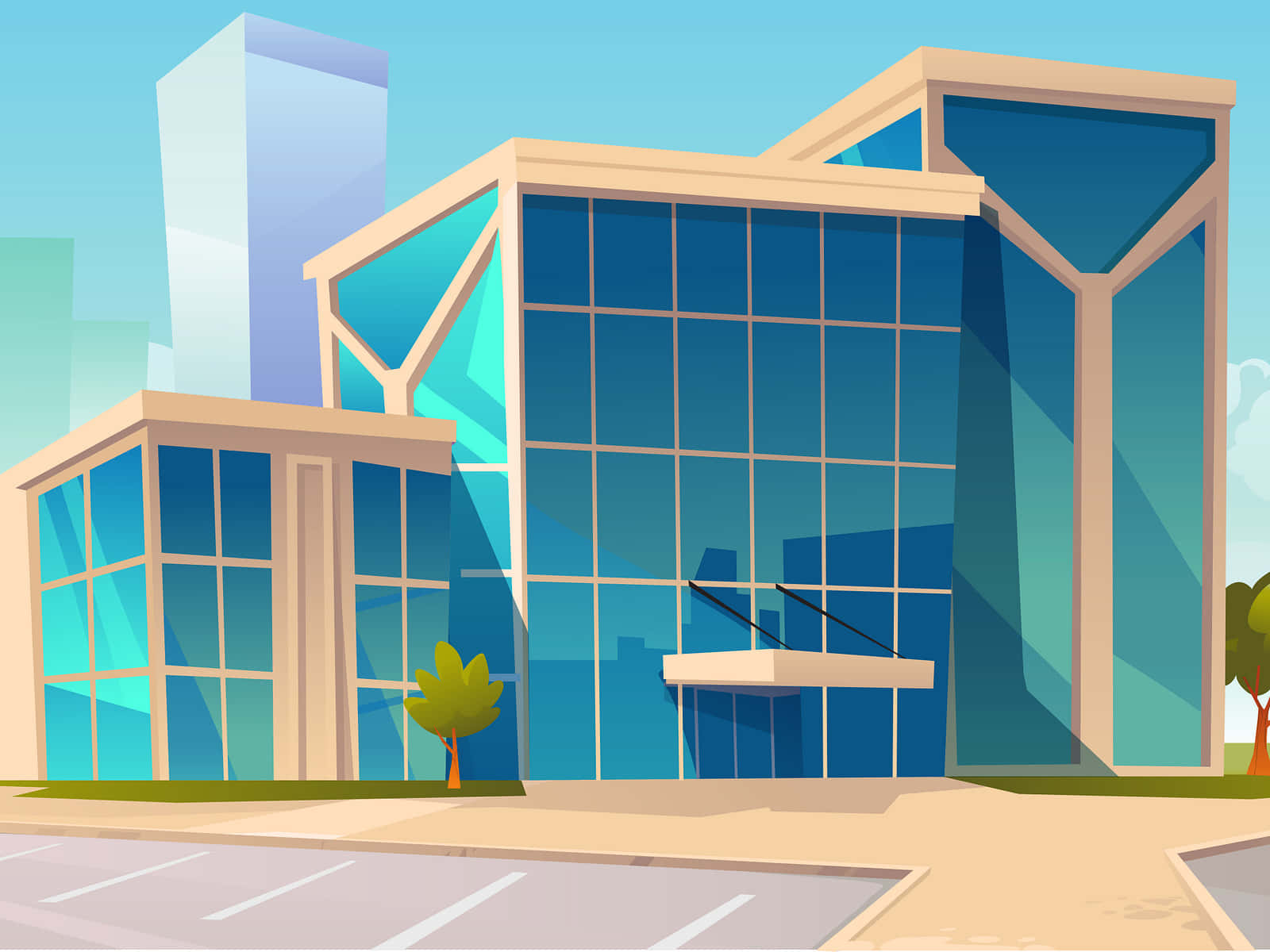 Modern Office Building Cartoon Illustration Background