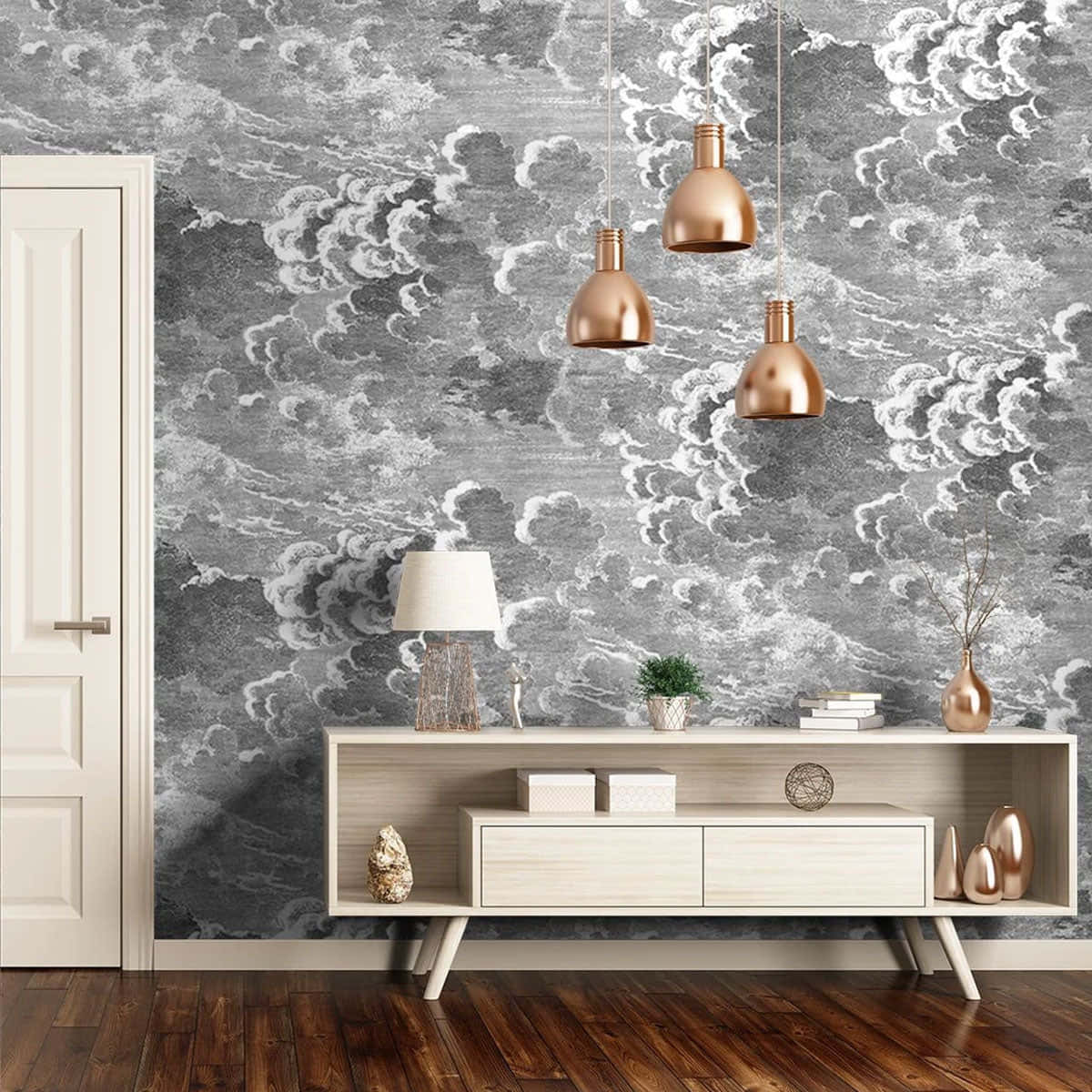 Modern Pendant Light Illuminating Room Background