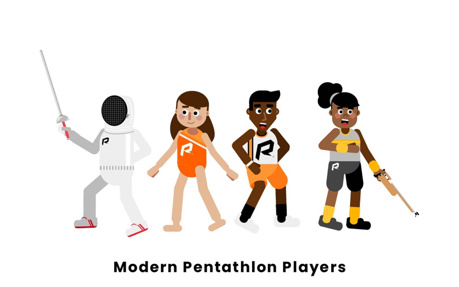 Modern Pentathlon Players Cartoon Art Background