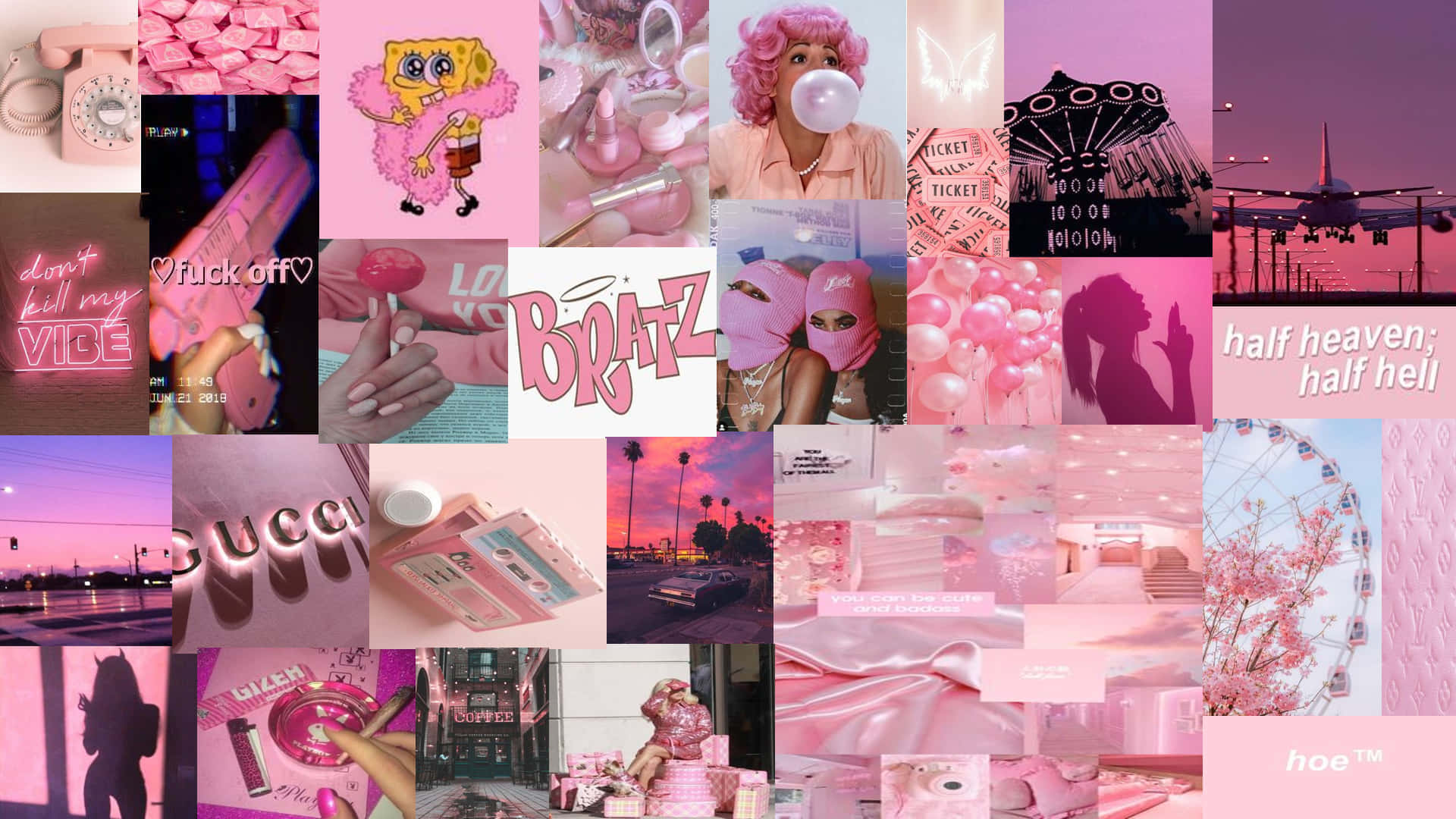 Modern Pink Collage Desktop To Spruce Up Your Workspace. Background