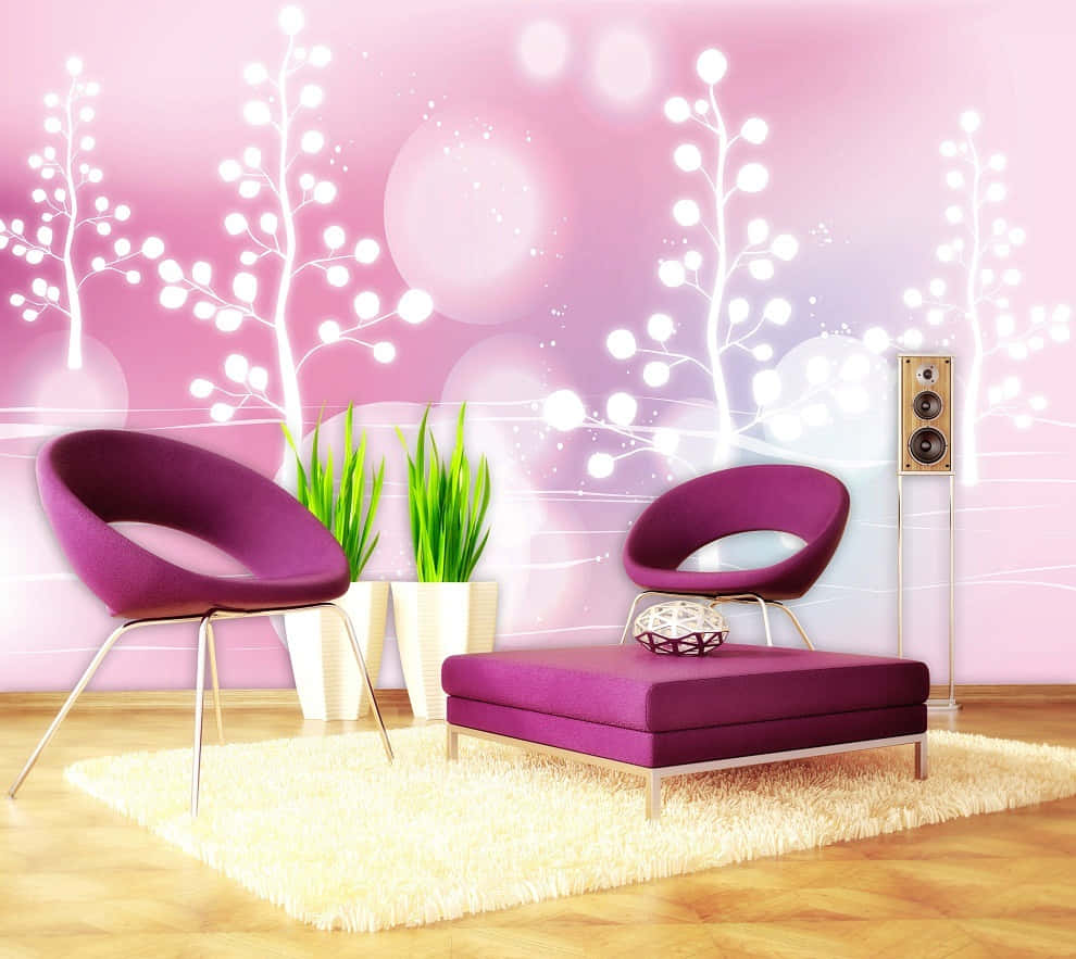 Modern Pink Living Room Illustration Background