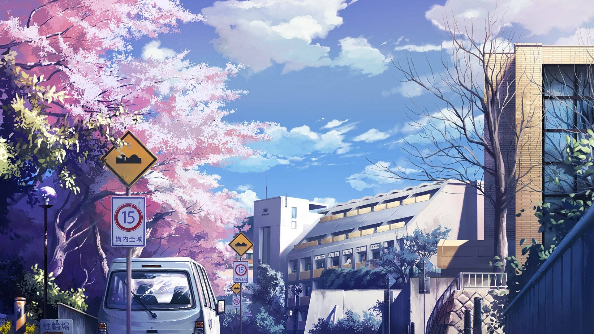 Modern School Aesthetic Anime Art Desktop Background