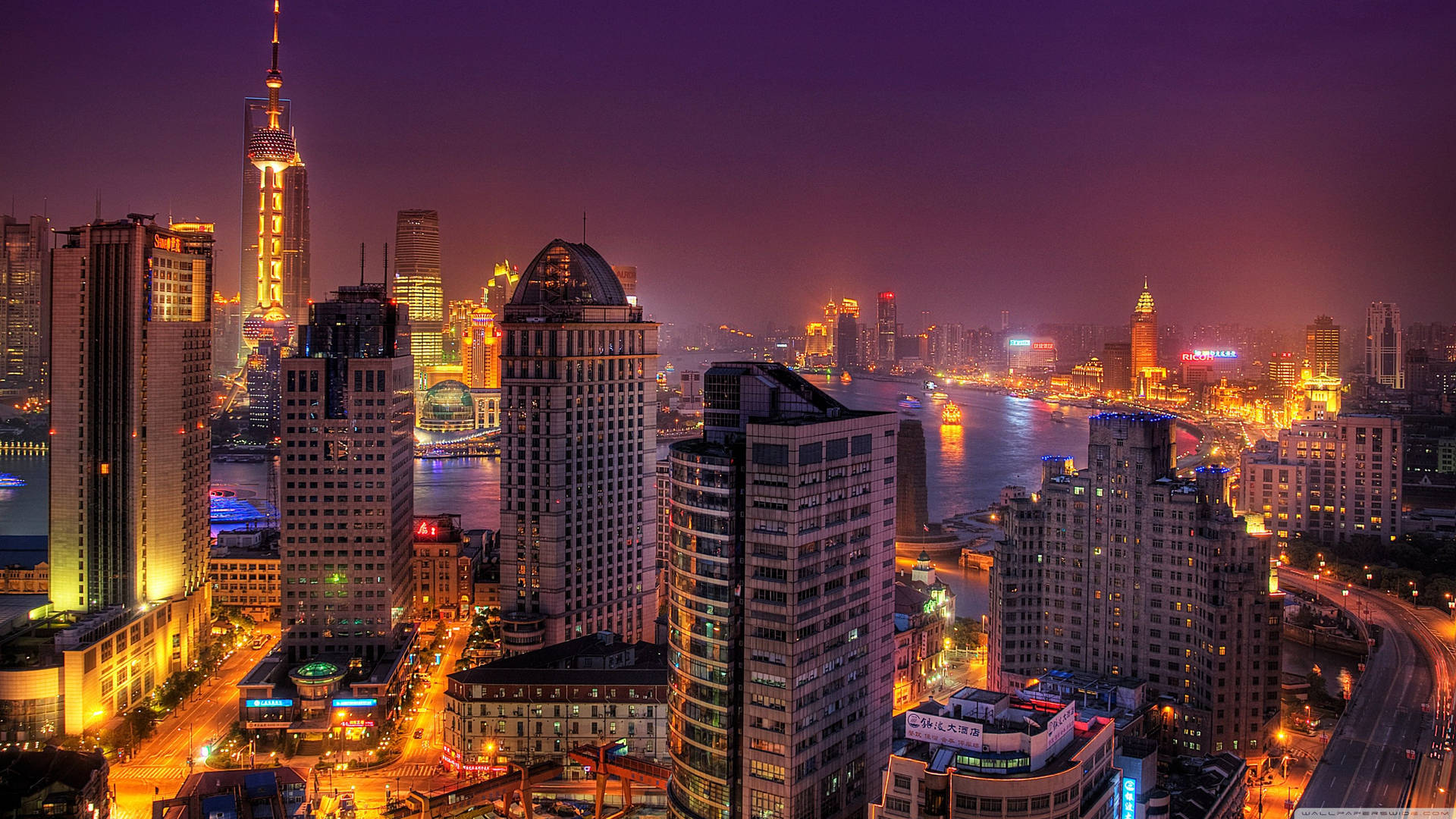 Modern Shanghai City At Night Background