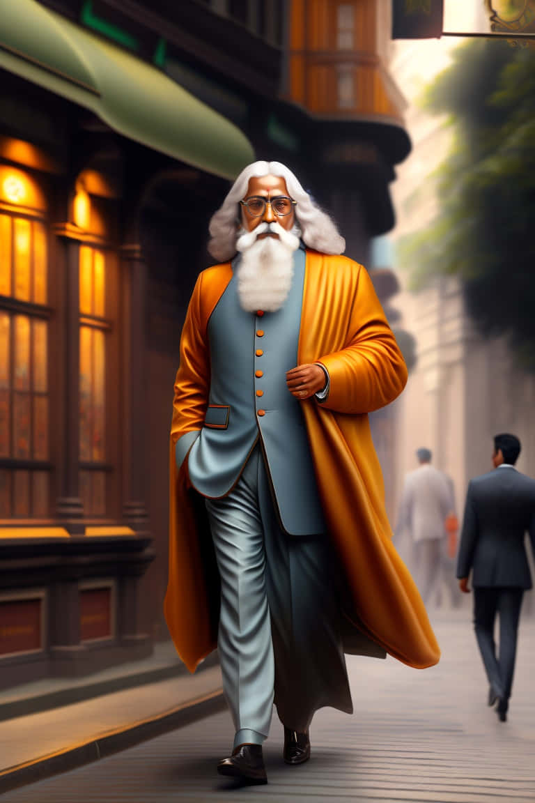 Modern Tagore Walking Through City