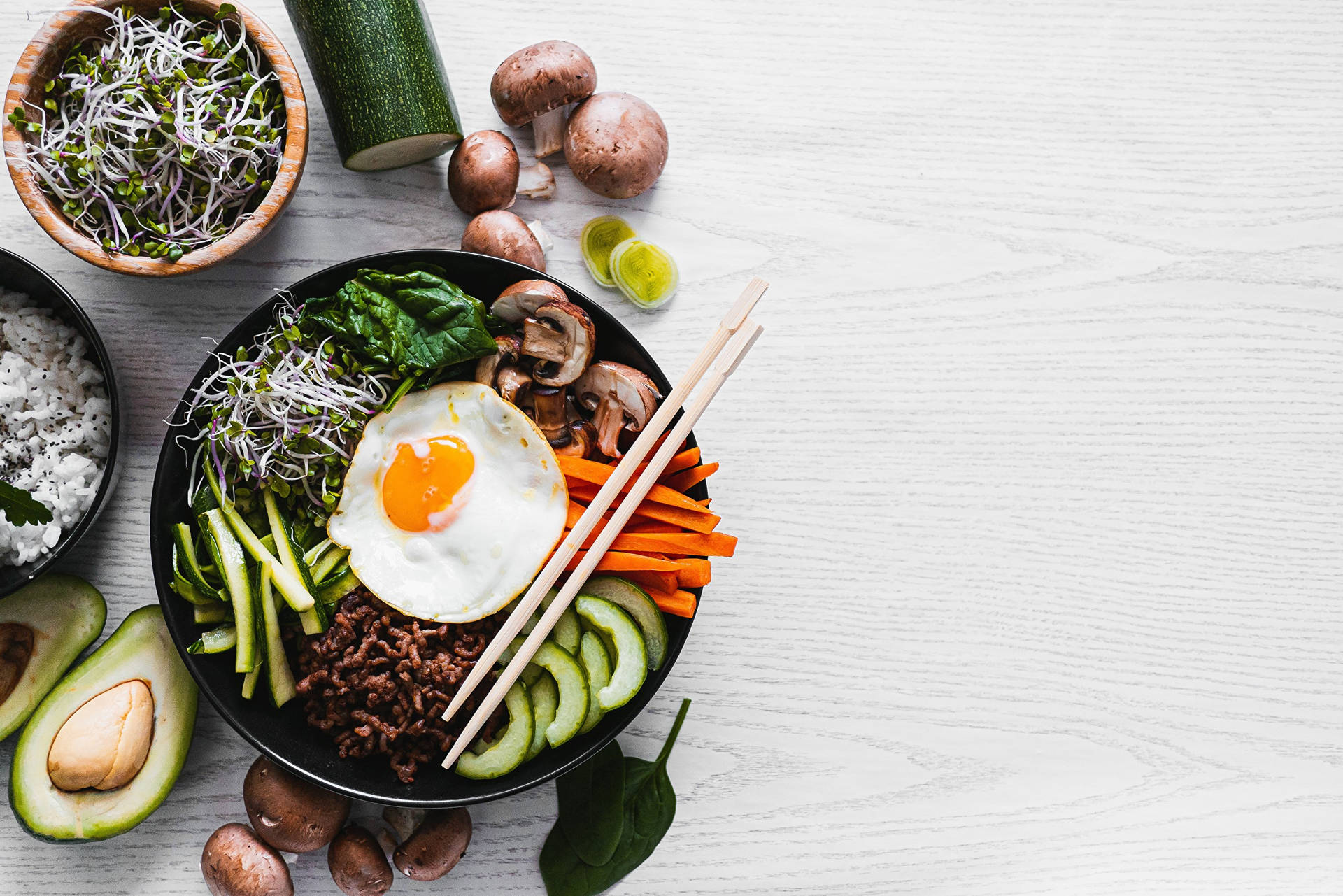 Modern Version Of A Bibimbap Dish Background