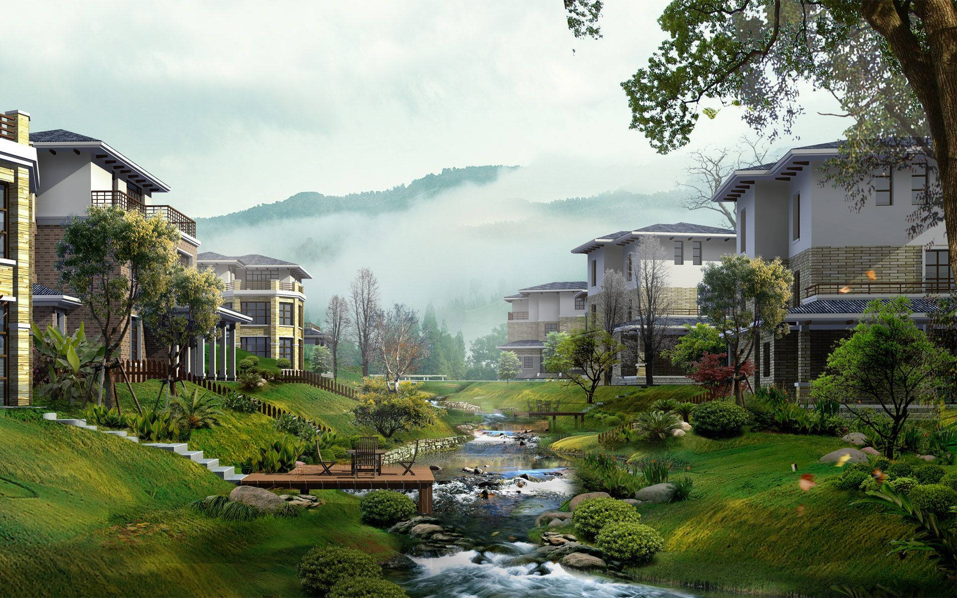 Modern Village Of Chinese Houses Background