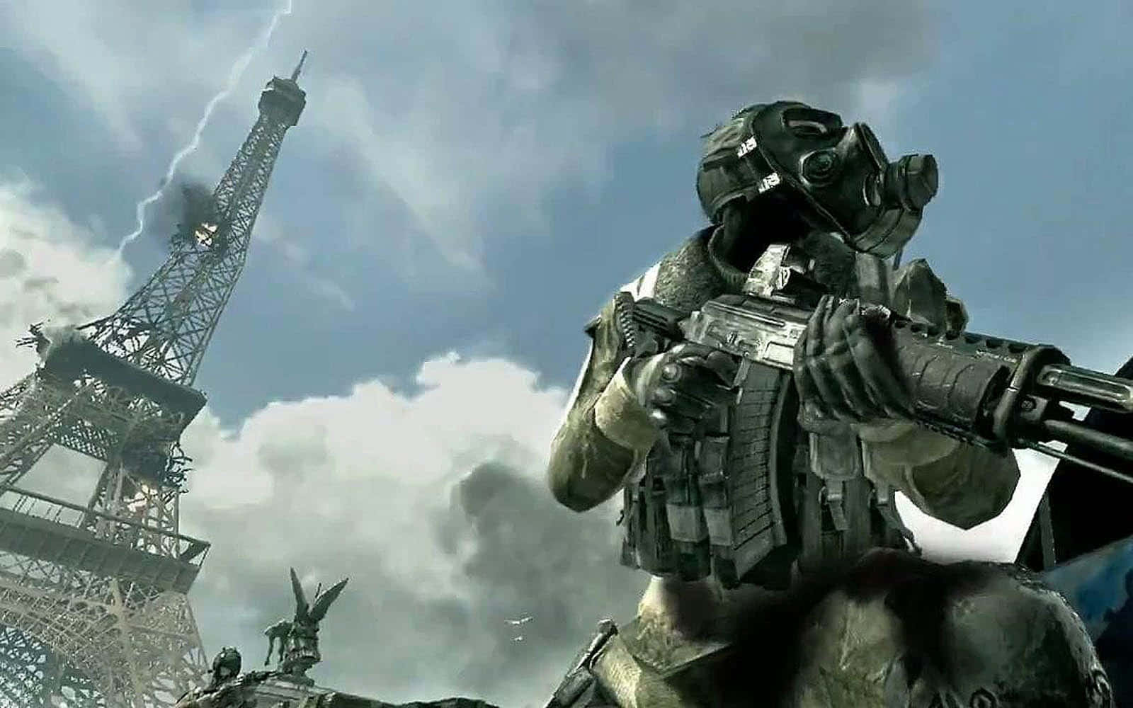 Modern Warfare Eiffel Tower Defense Background