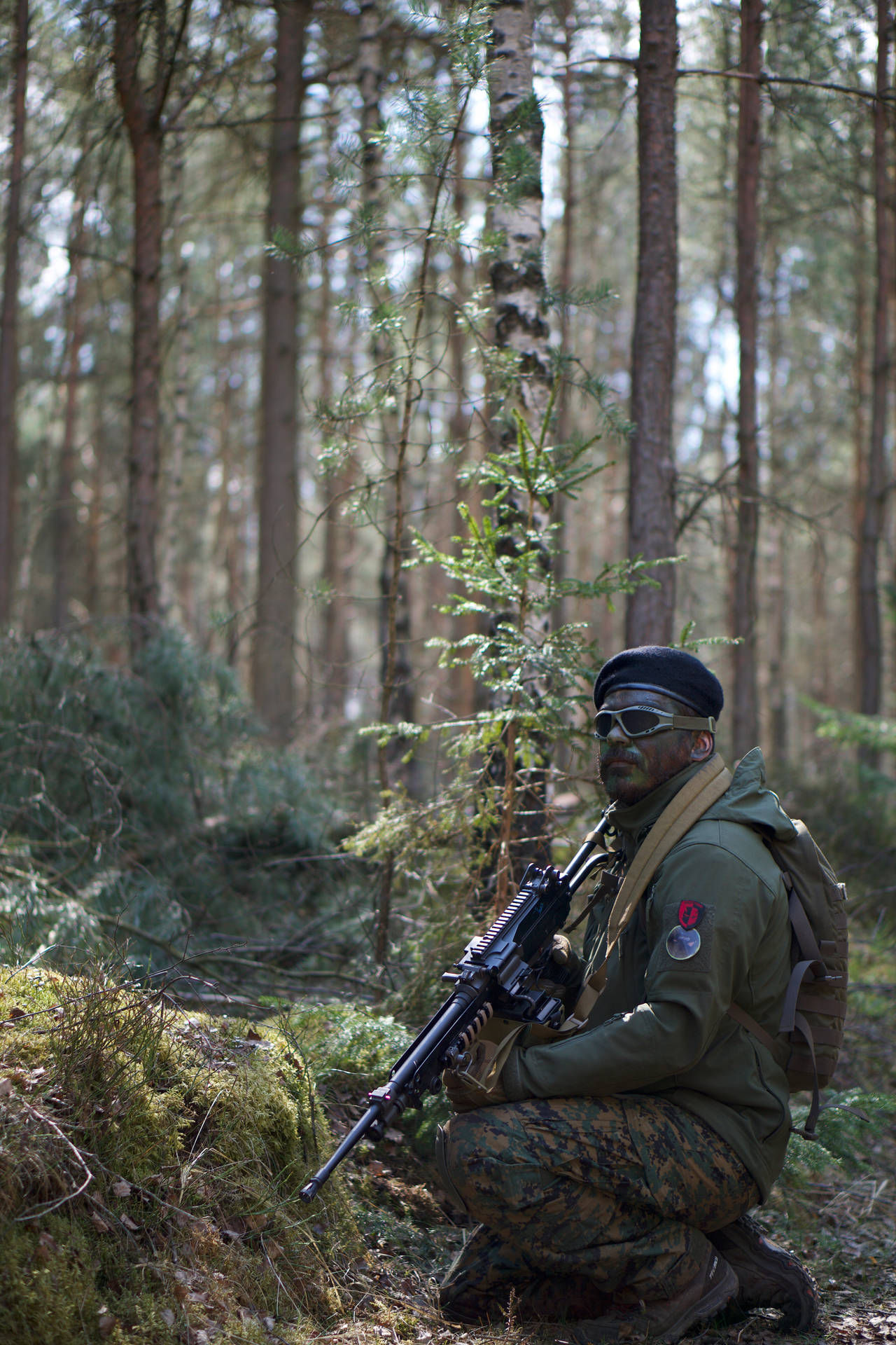 Modern Warrior In Forest Background