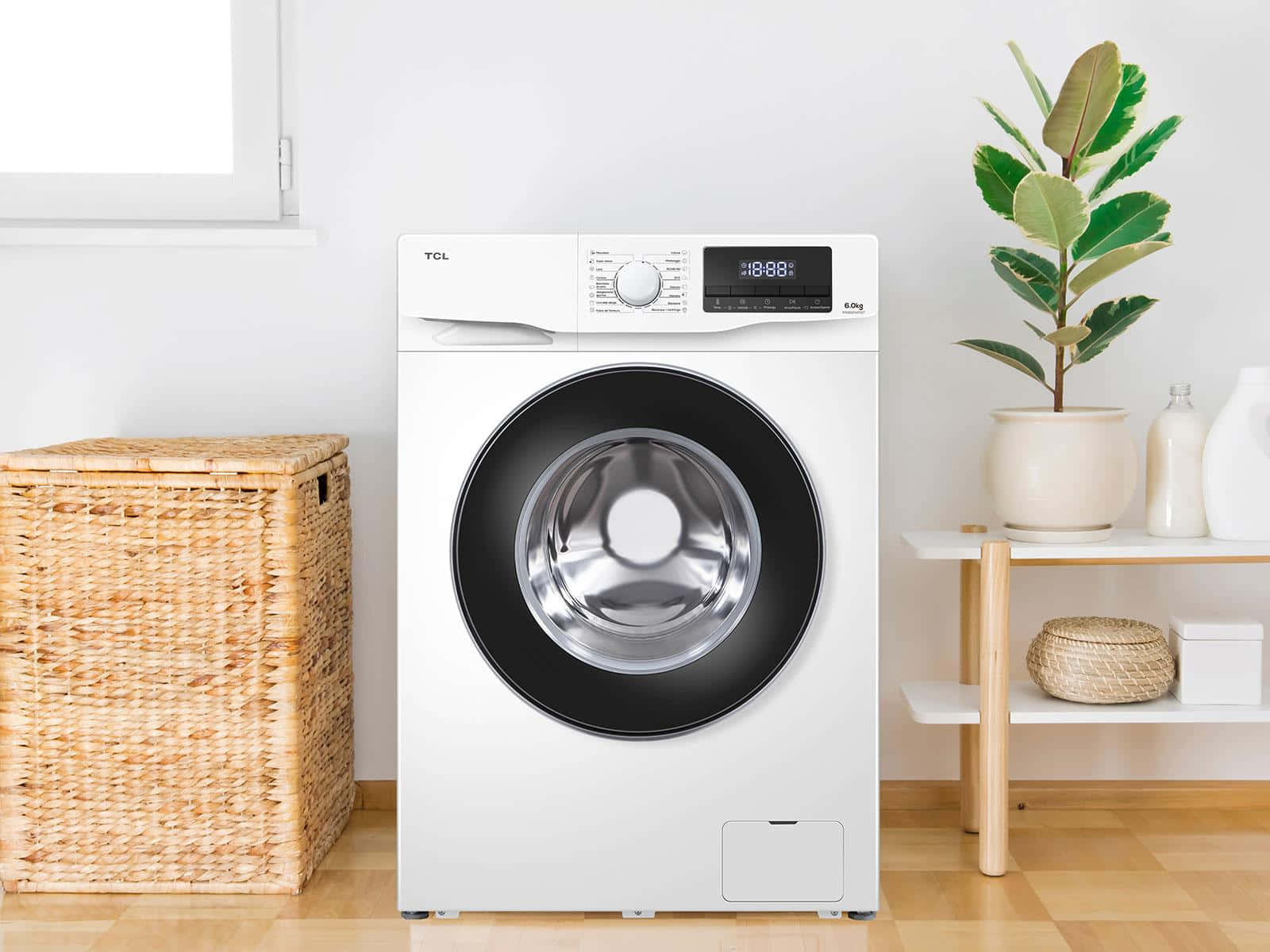 Modern Washing Machinein Laundry Room Background