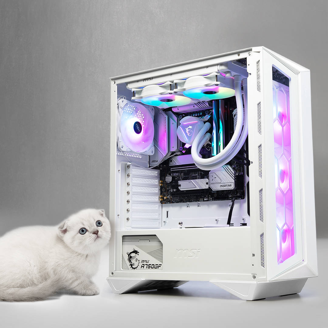 Modern White Pc With Coiled Cables Background