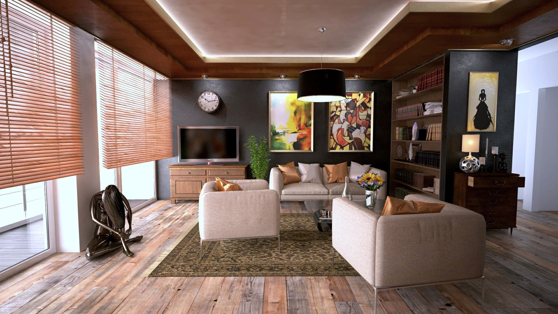 Modern Wood House Interior Design Background