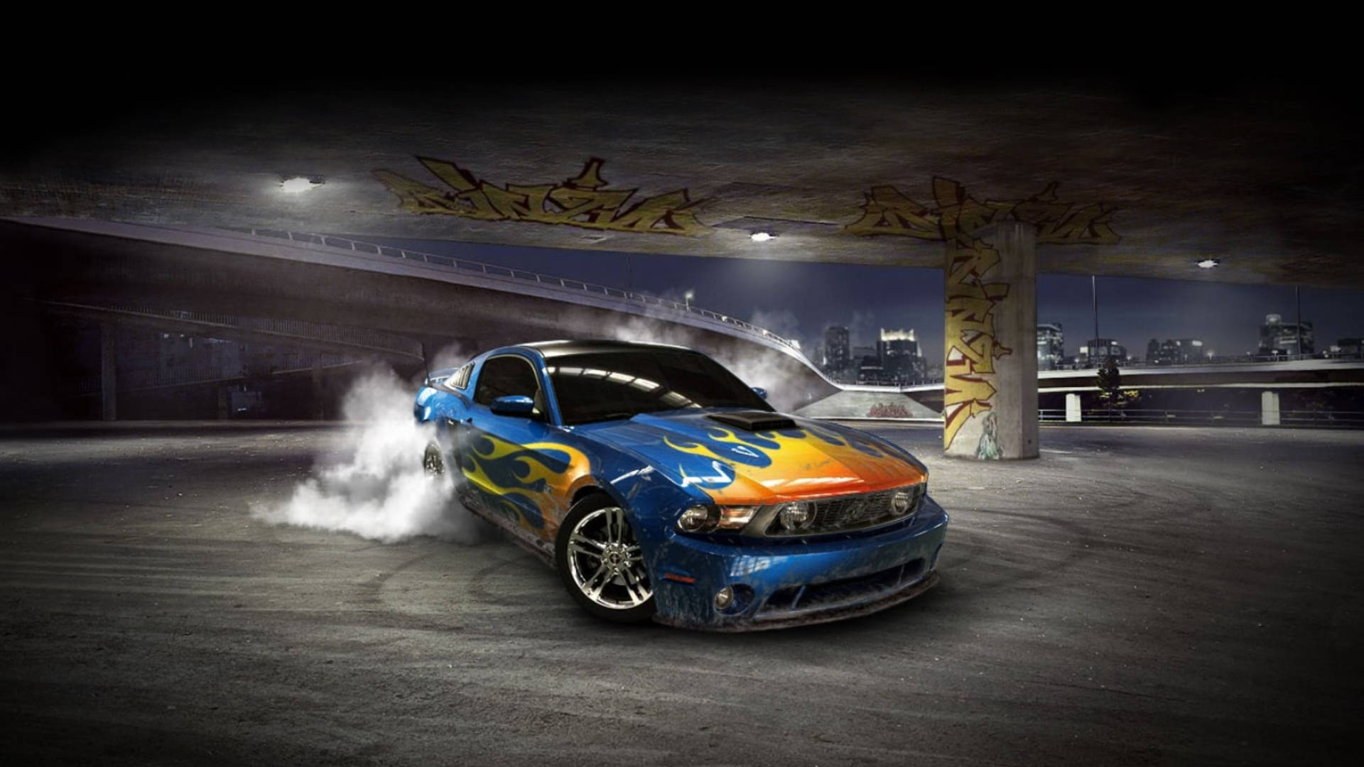 Modified 3d Car With Flame Print Background
