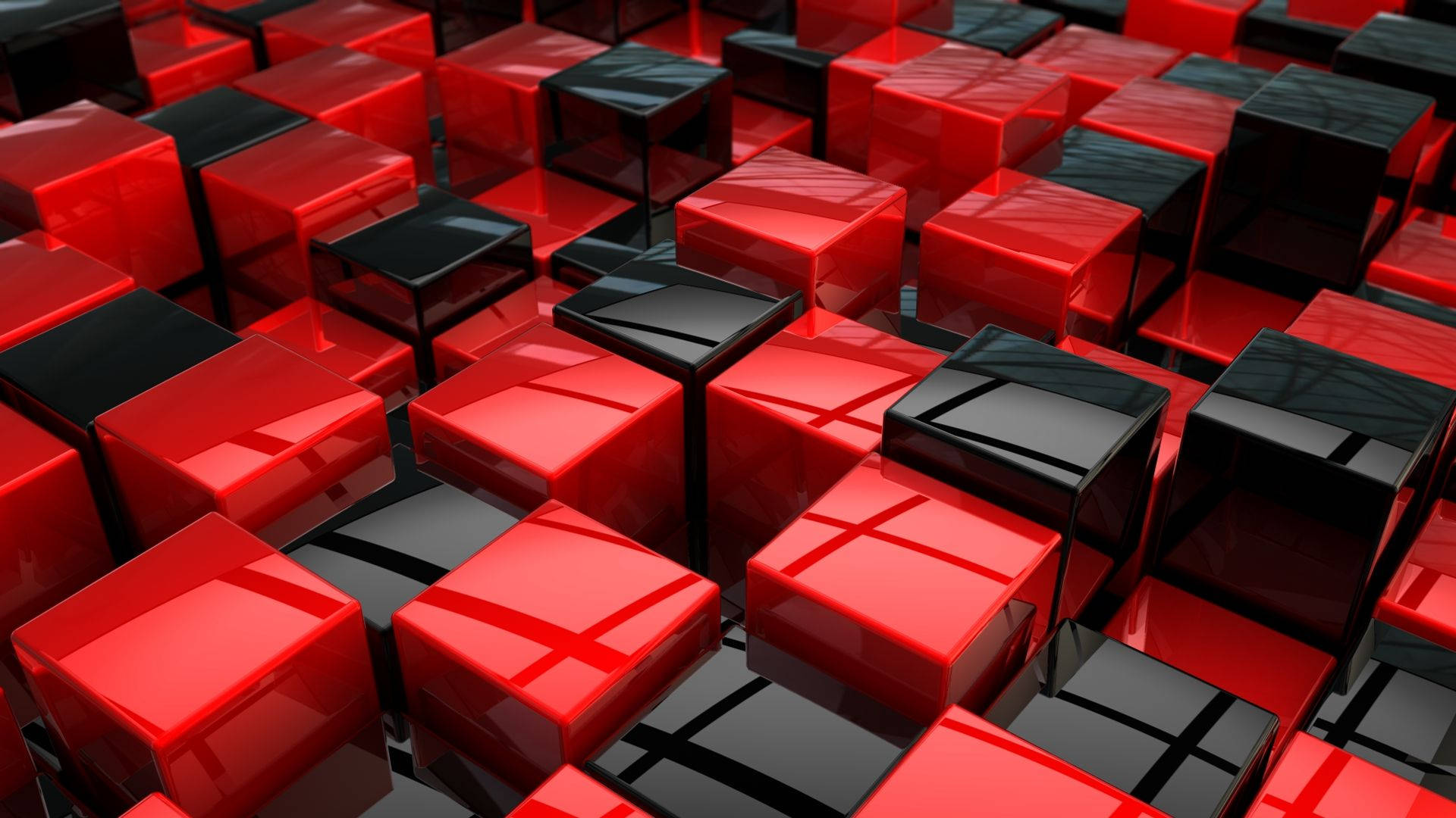 Modular Explosion Of Red And Black Cubes Background