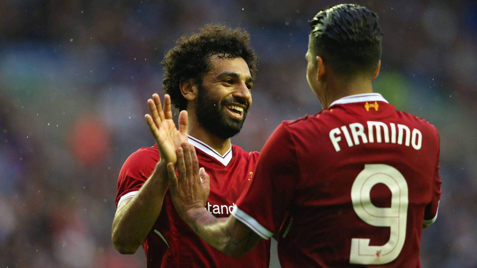 Mohamed Salah And Firmino Celebrating Background