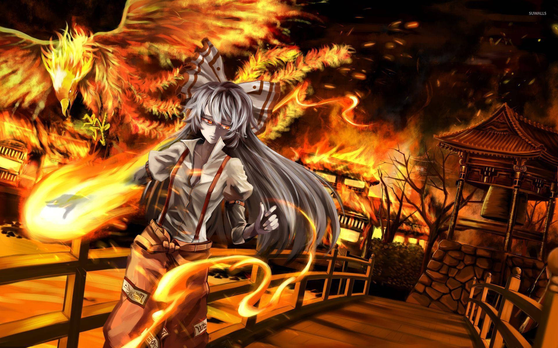 Mokou Phoenix Fire Anime Background