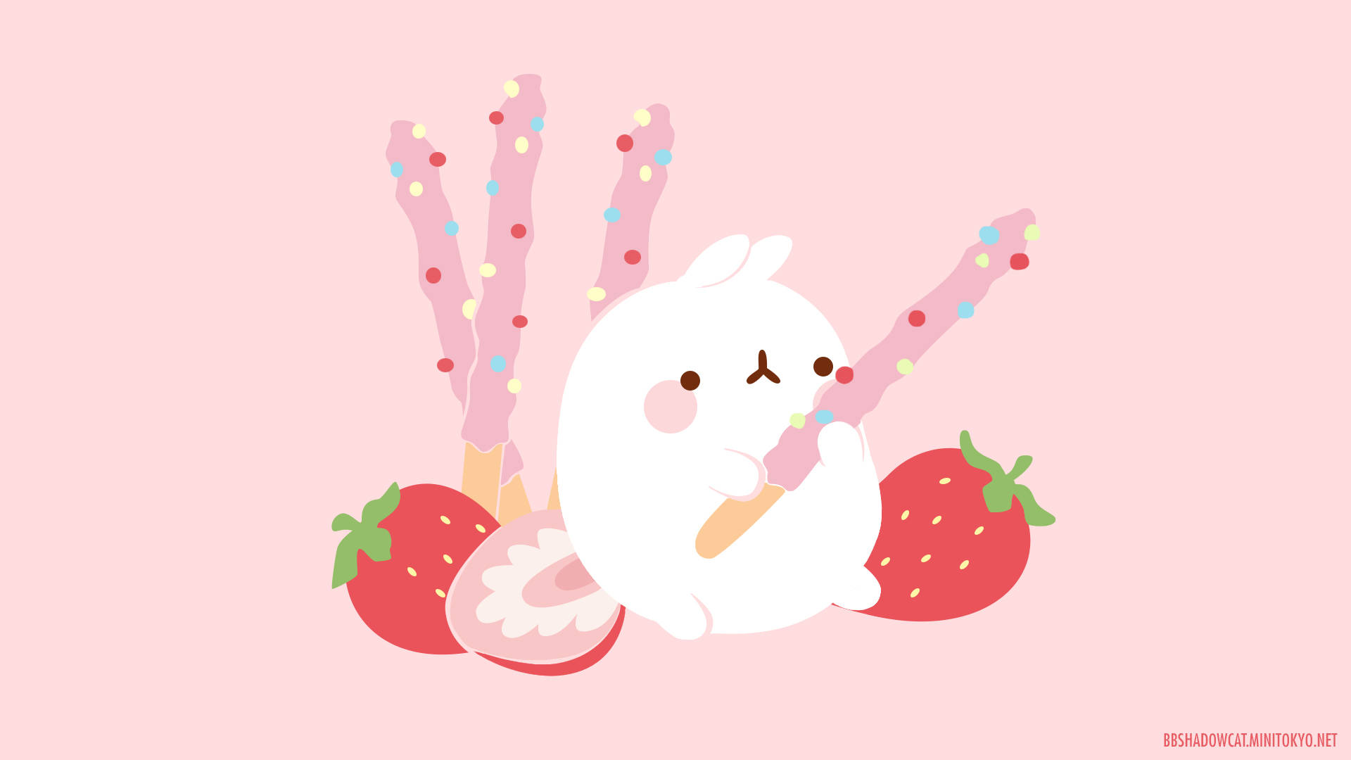 Molang Holding Strawberry Pocky Background