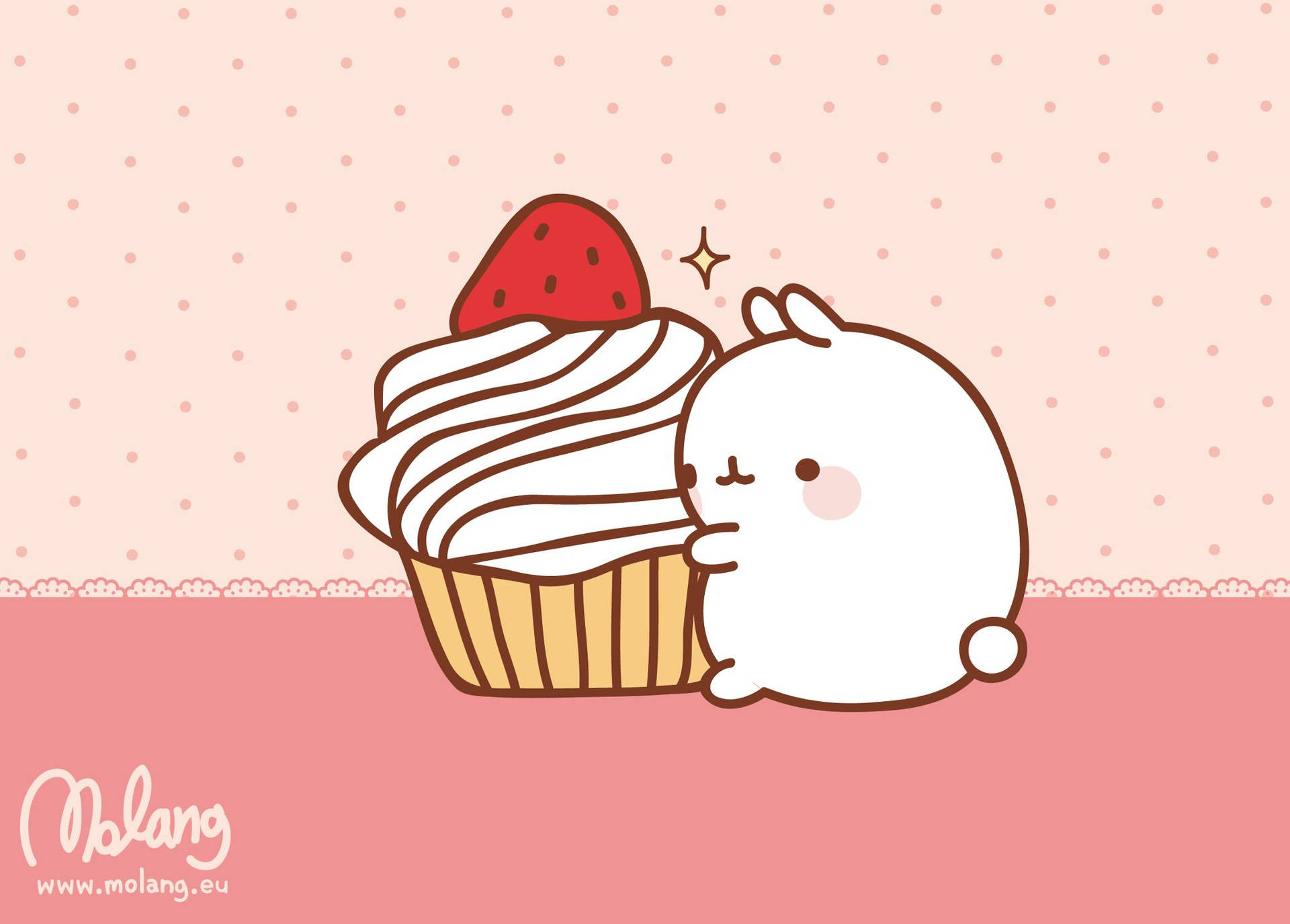 Molang Hugging A Cupcake Background