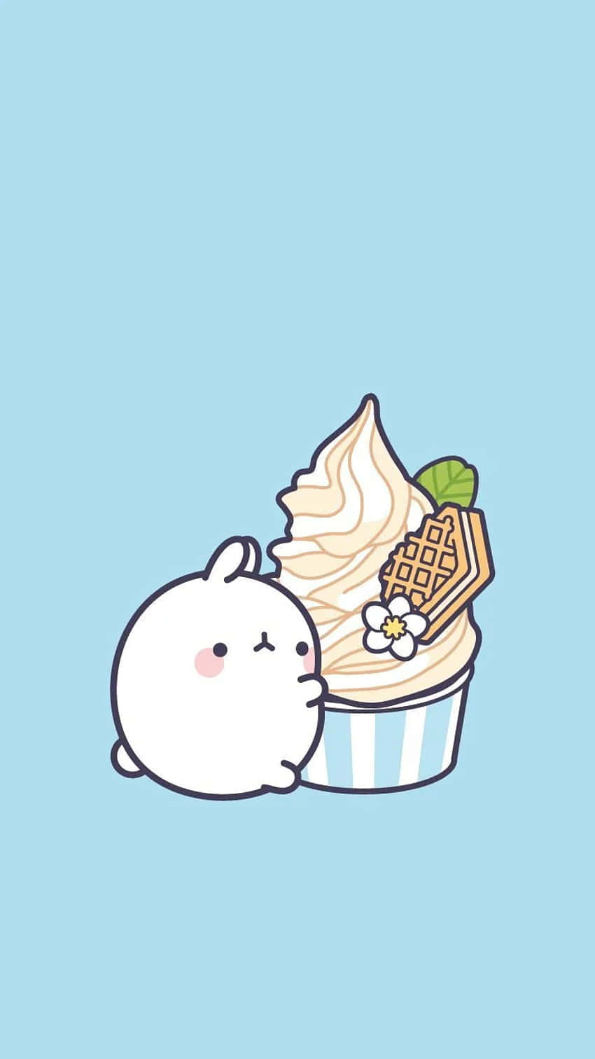 Molang Hugging Cute Ice Cream Background