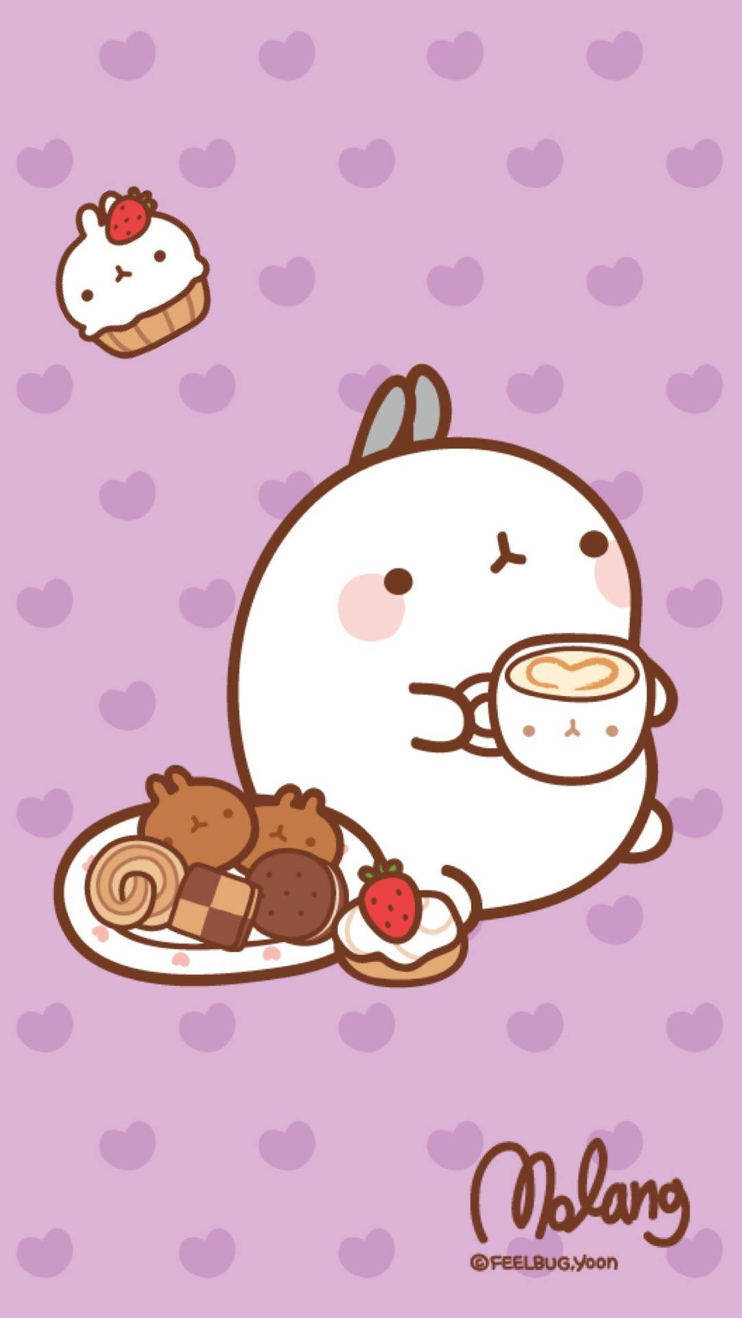 Molang With Coffee And Sweets Background