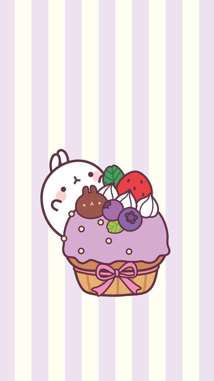 Molang With Purple Cupcake Background