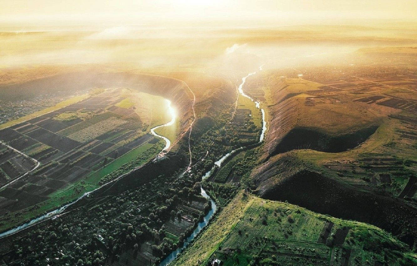 Moldova Dnister River Aerial View Background