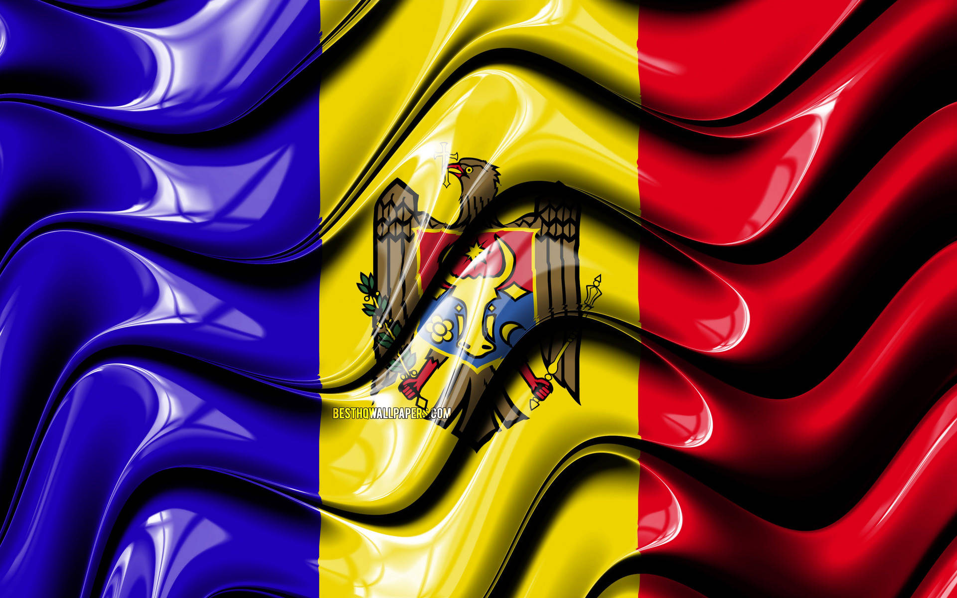 Moldova Flag In Glossy Paint Background