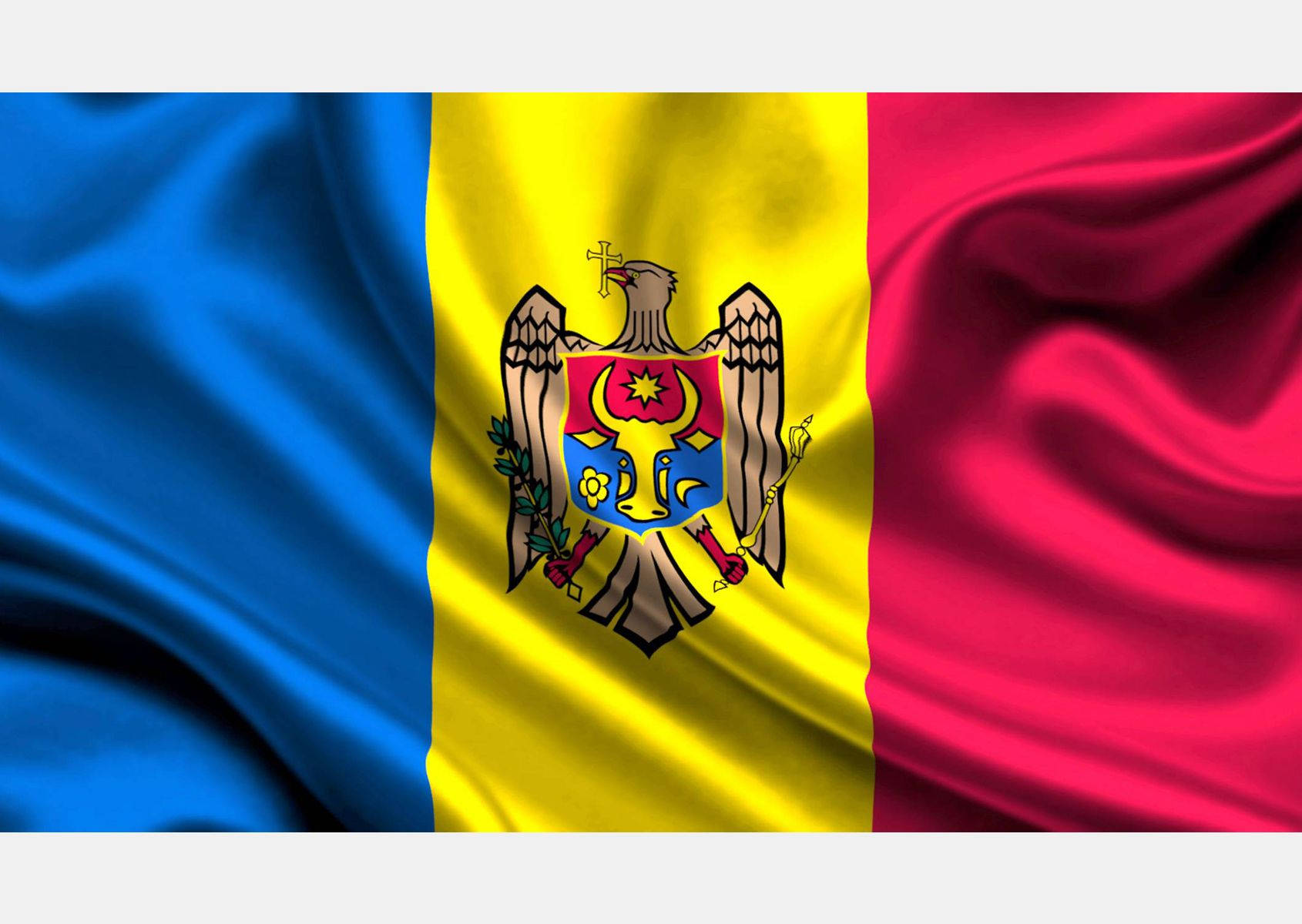 Moldova Flag In Satin Fabric Background