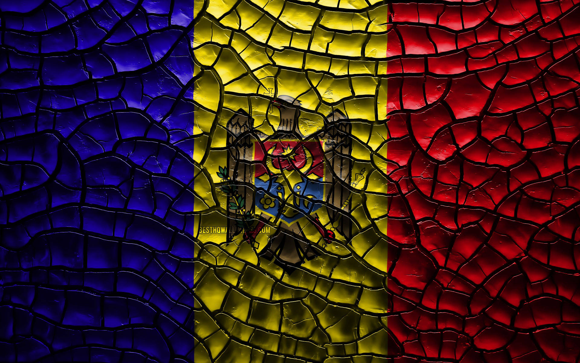 Moldova Flag With Crack Design Background