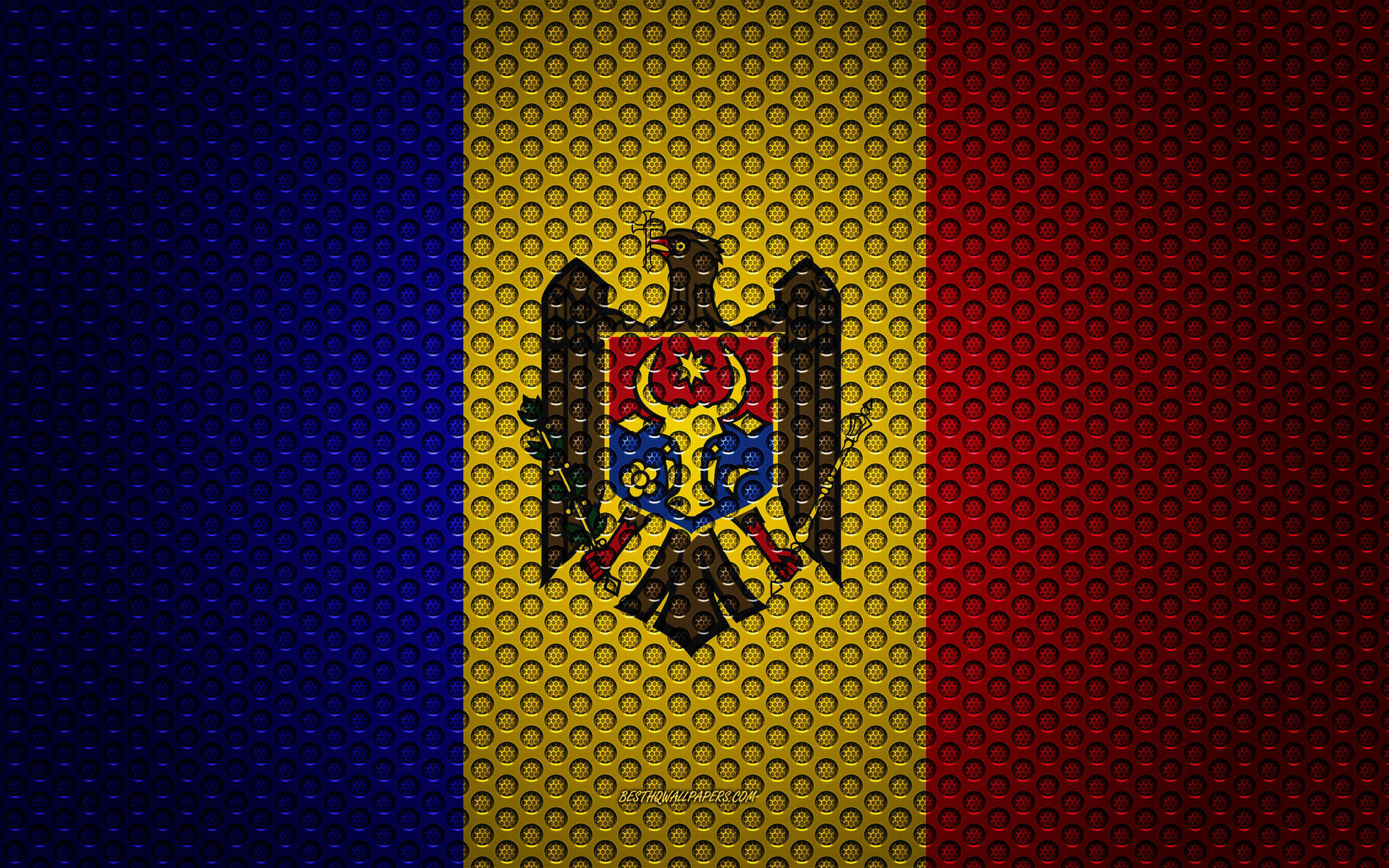 Moldova Flag With Metal Texture Background