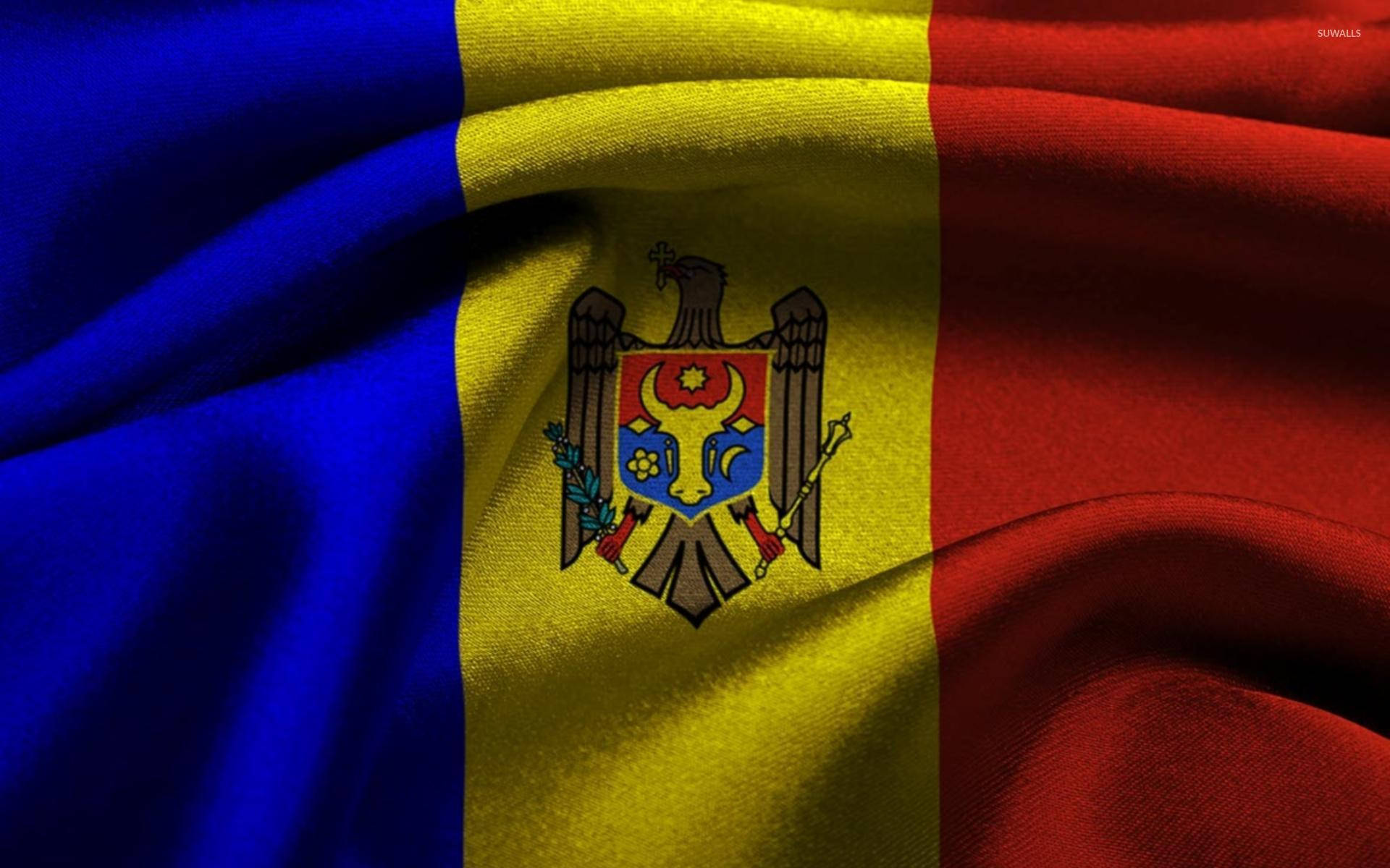 Moldova Flag With Metallic Colors Background