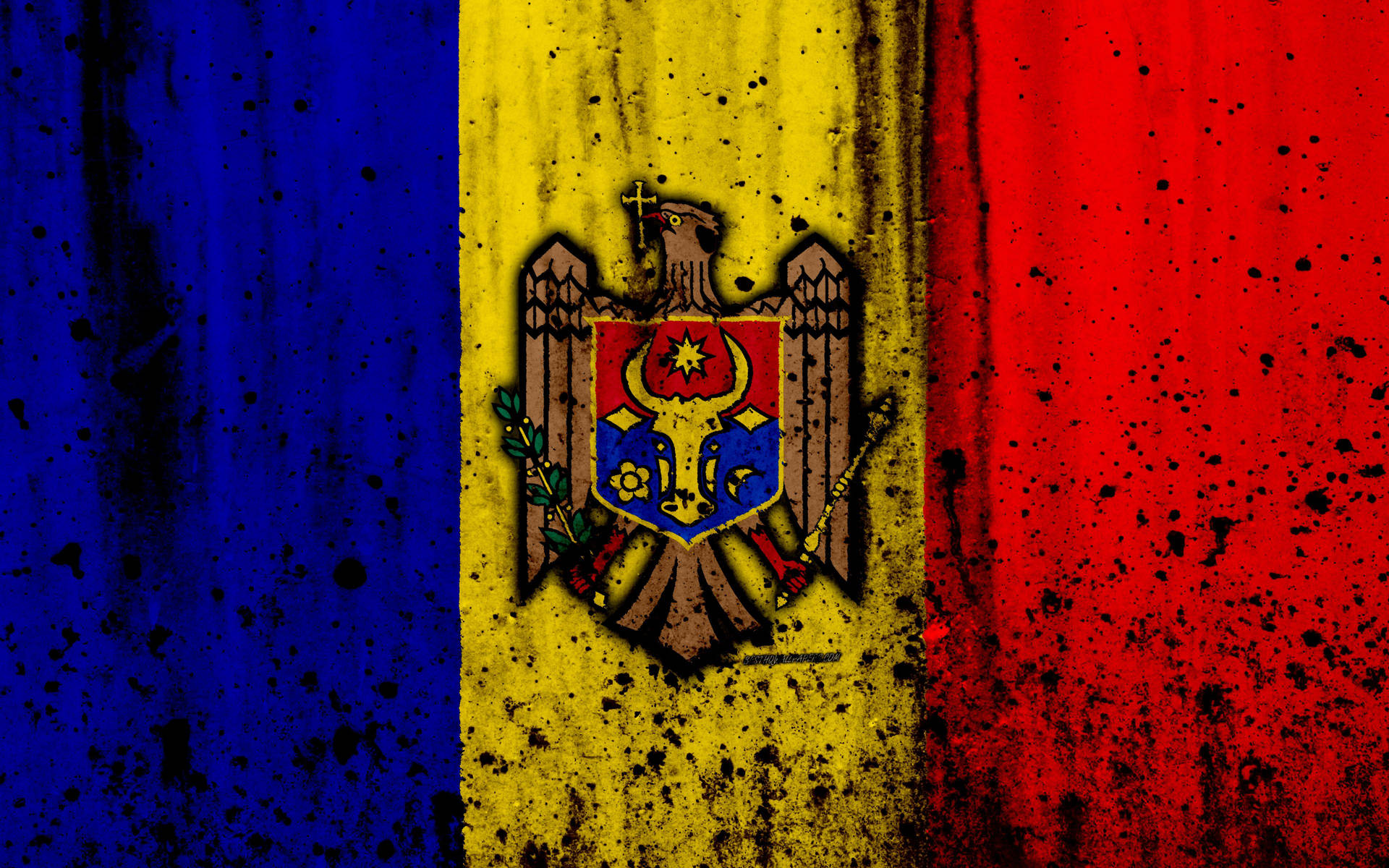 Moldova Flag With Paint Splatter Background