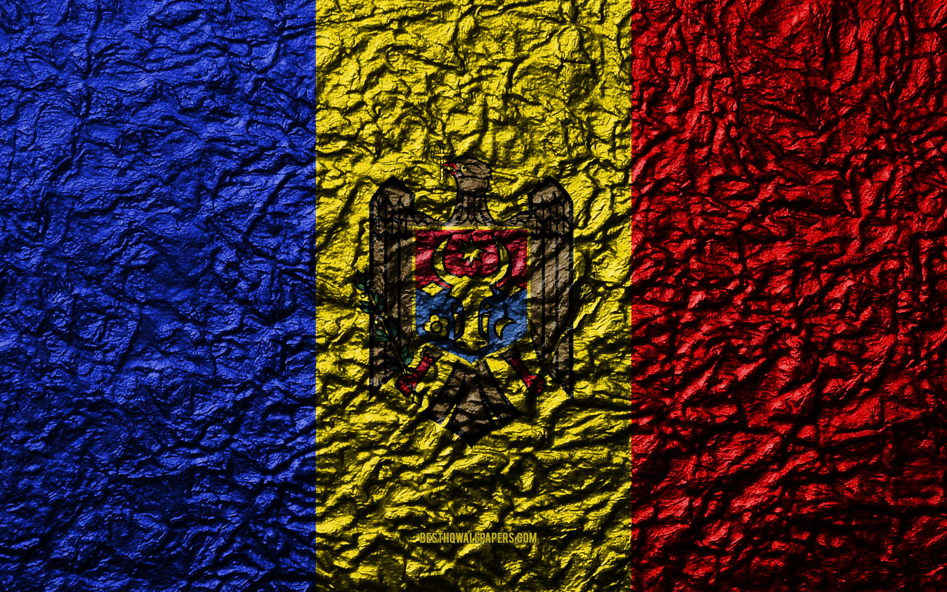 Moldova Flag With Rough Texture Background